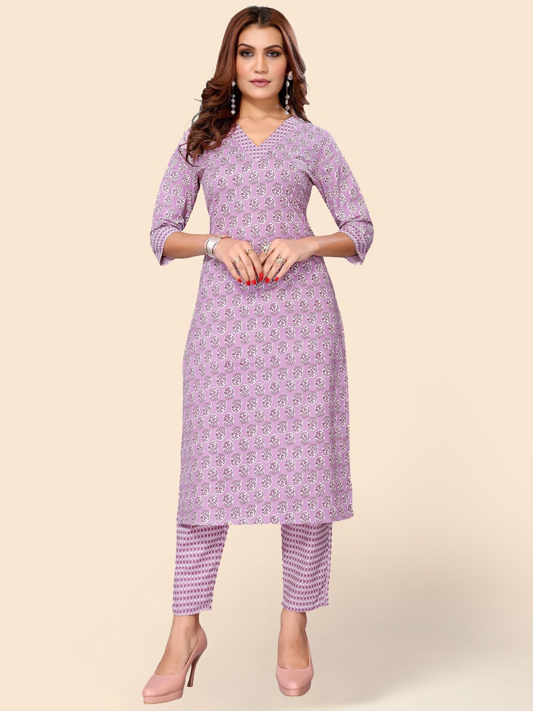

Meena Bazaar Ethnic Motifs Printed Kurta with Trousers, Purple