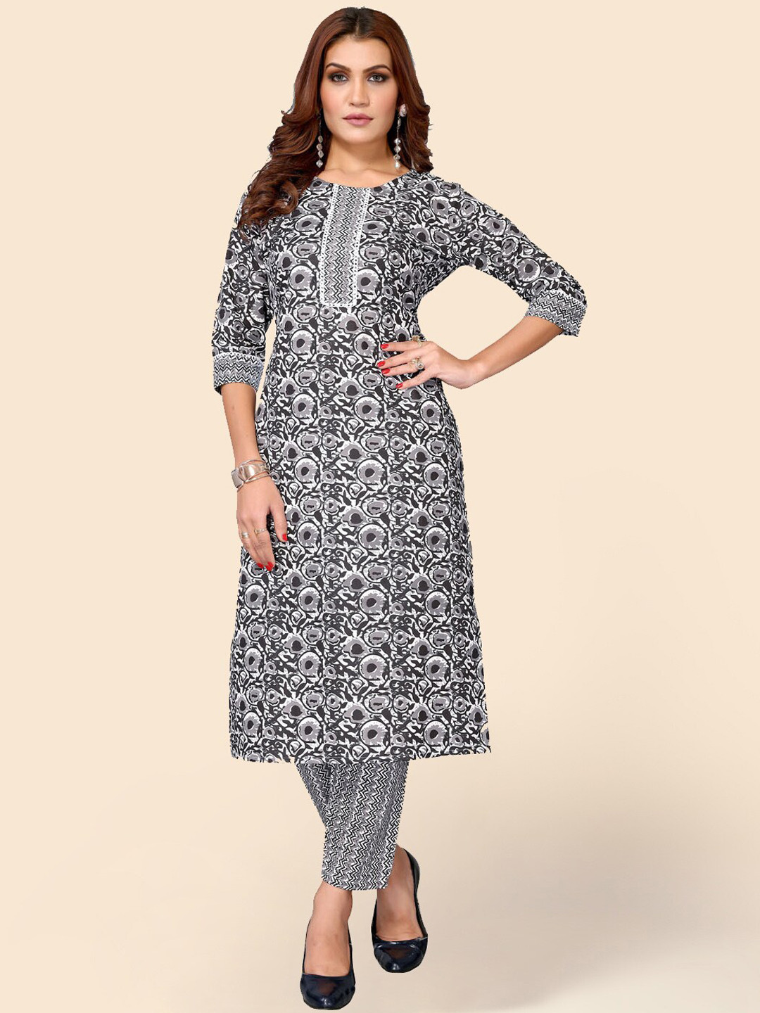 

Meena Bazaar Floral Printed Kurta with Trousers, Grey
