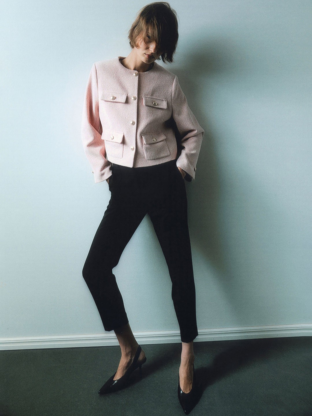 

H&M Textured-Weave Tailored Jacket, Pink