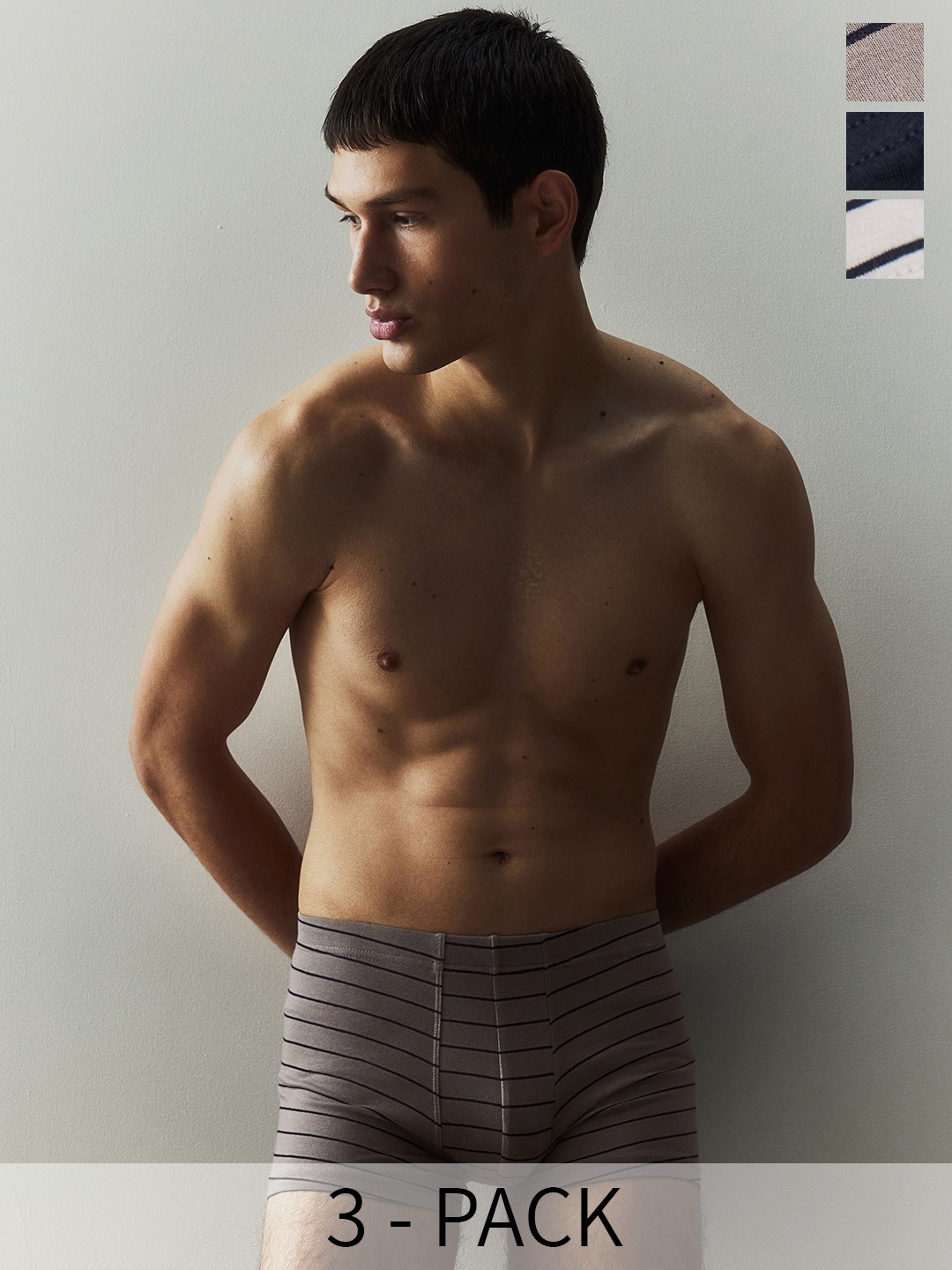 

H&M Pack Of 3 Striped Trunks 0564310099-Beige,Multi,Grey,Blue