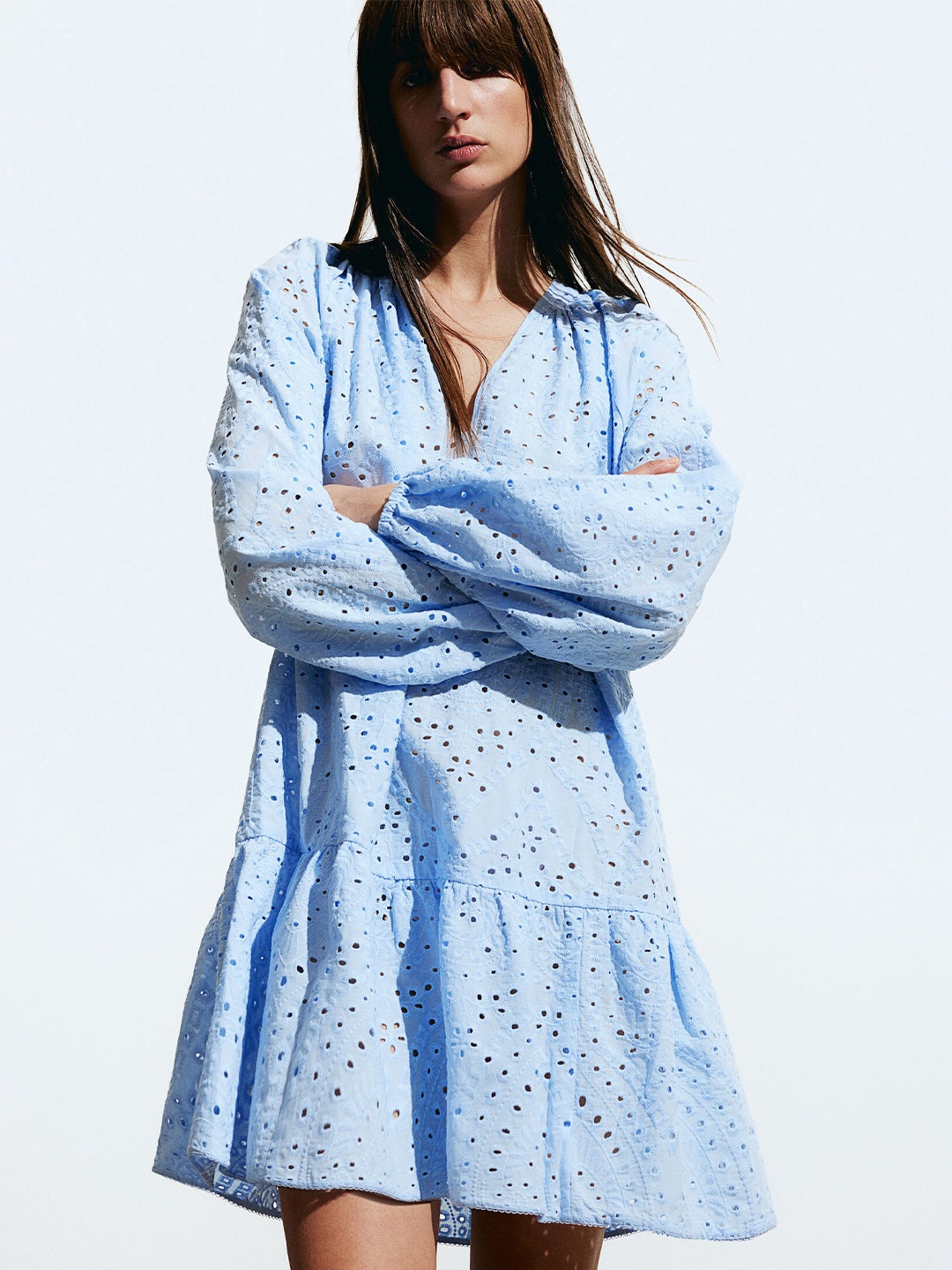 

H&M Self-Design Pure cotton Loose-Fit Mini Dresses, Blue