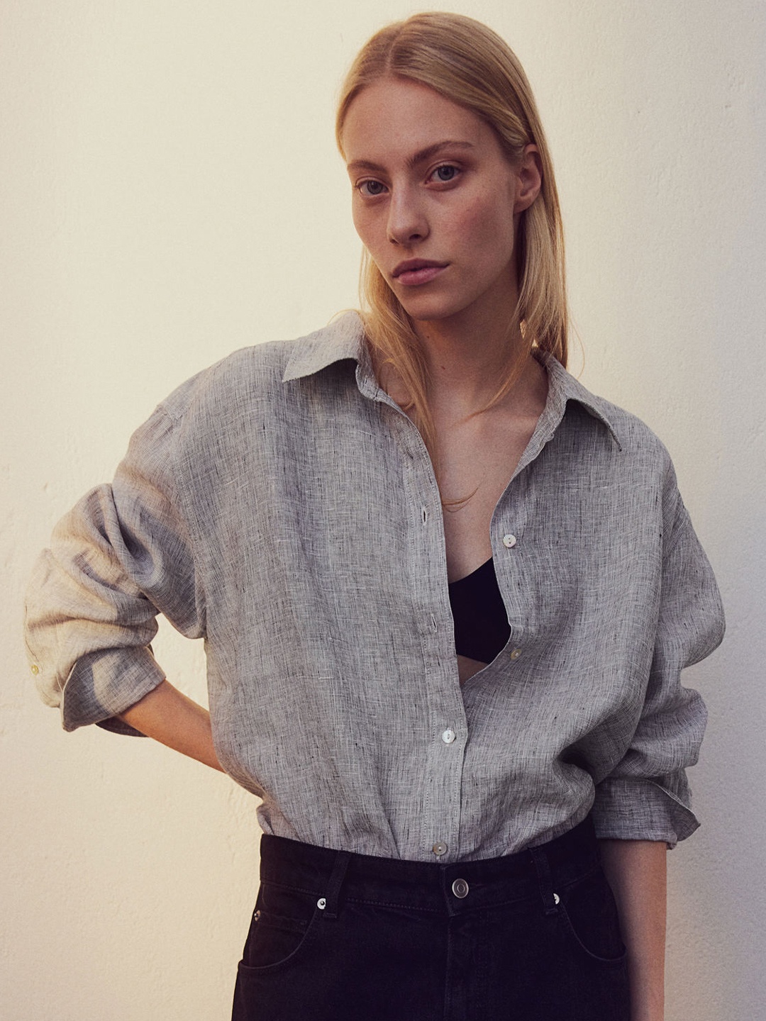 

H&M Loose-Fit Linen Shirt, Grey