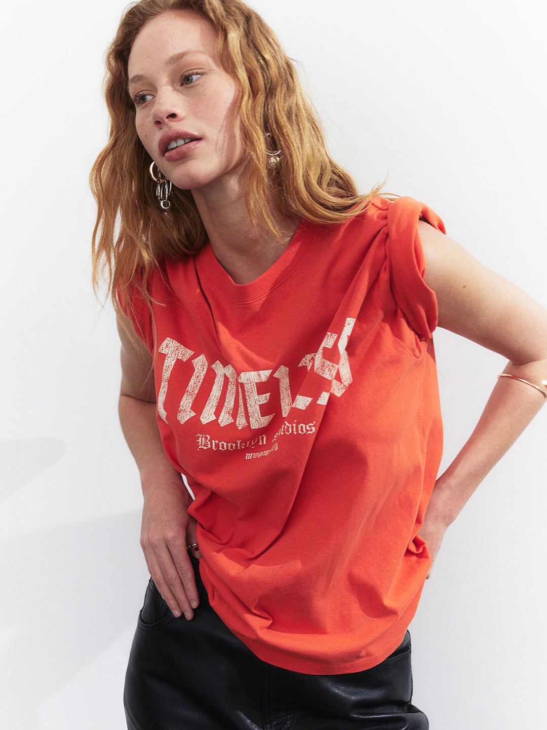 

H&M Printed Pure Cotton Oversized T-shirt, Orange