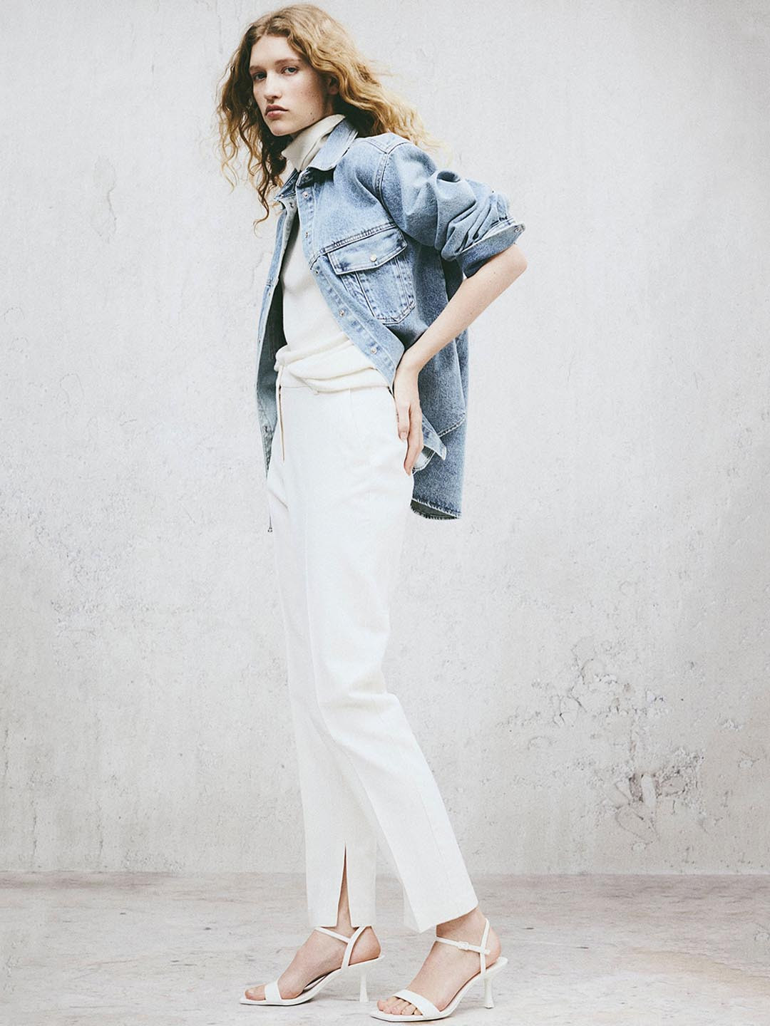 

H&M Women Cotton & Linen Slim-Fit Trousers, White
