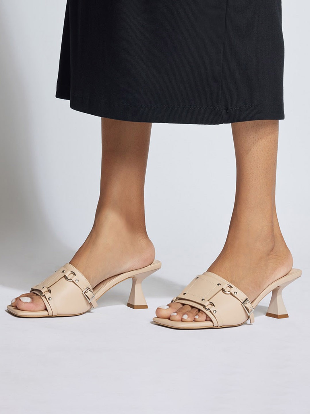 

CAI Women Jacket Open Toe Block Heels, Cream
