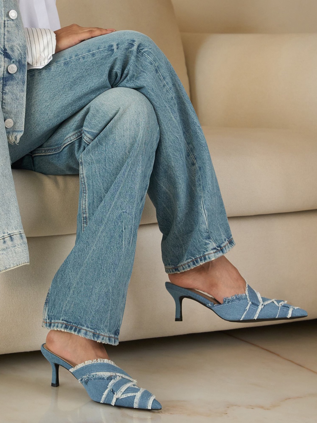 

CAI Women Bandaged In Denim Heels, Blue