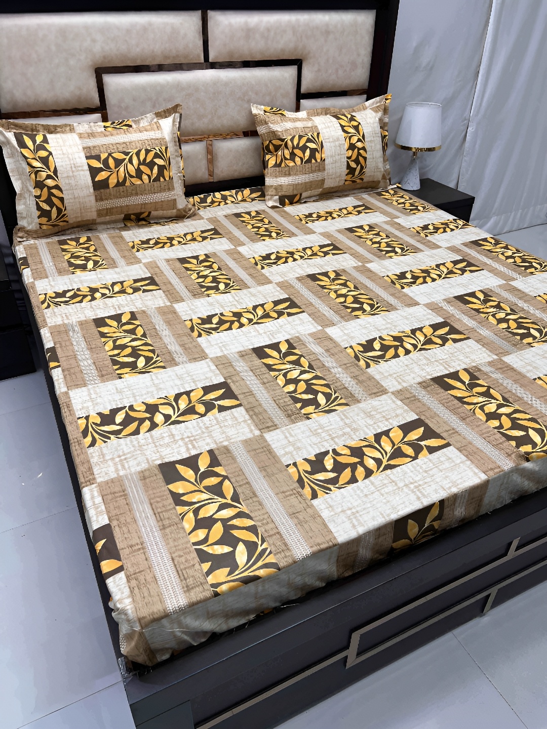 

Pure Decor Brown Floral Printed 230 TC Pure Cotton Queen Bedsheet with 2 Pillow Covers