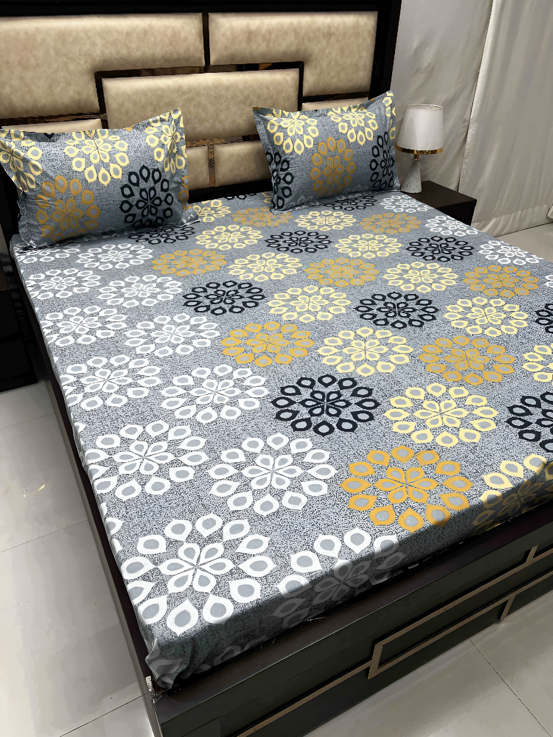 

Pure Decor Grey Ethnic Motifs Printed 230 TC Pure Cotton Queen Bedsheet & 2 Pillow Covers