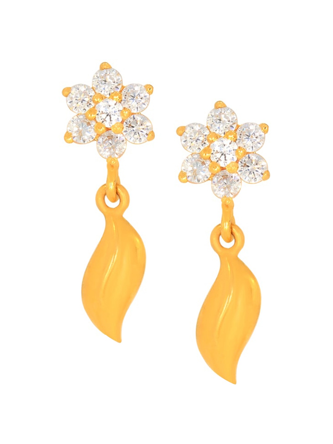 

BHIMA 22K Hallmark 916 Purity Yellow Gold Leef Stone Drop