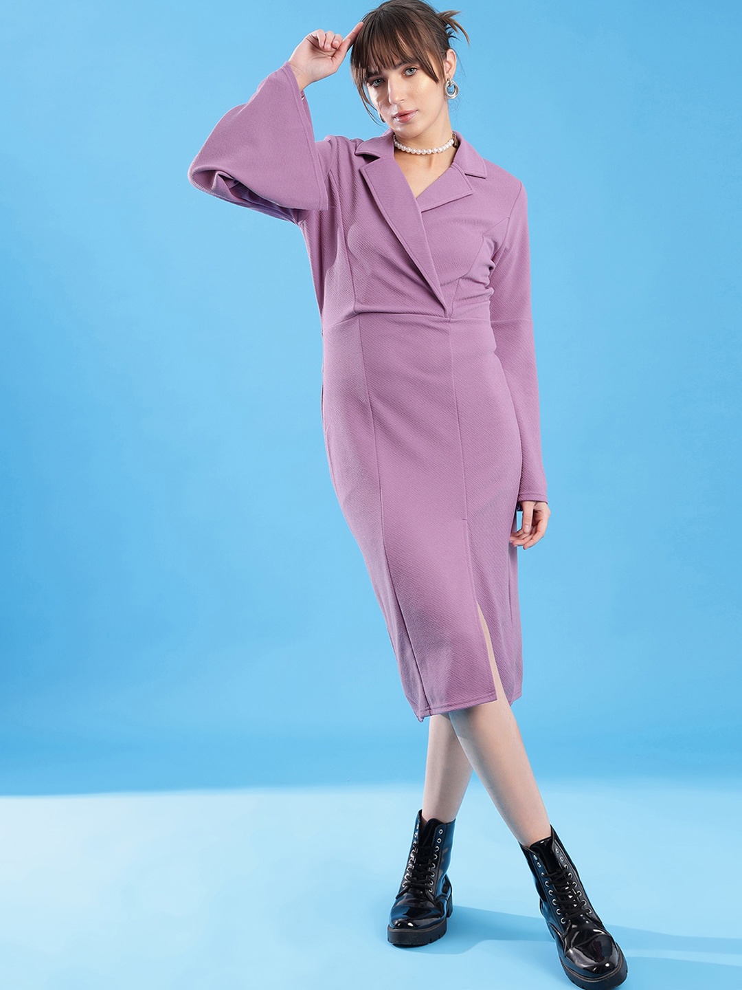 

Selvia Shirt Collar Wrap Dress, Lavender