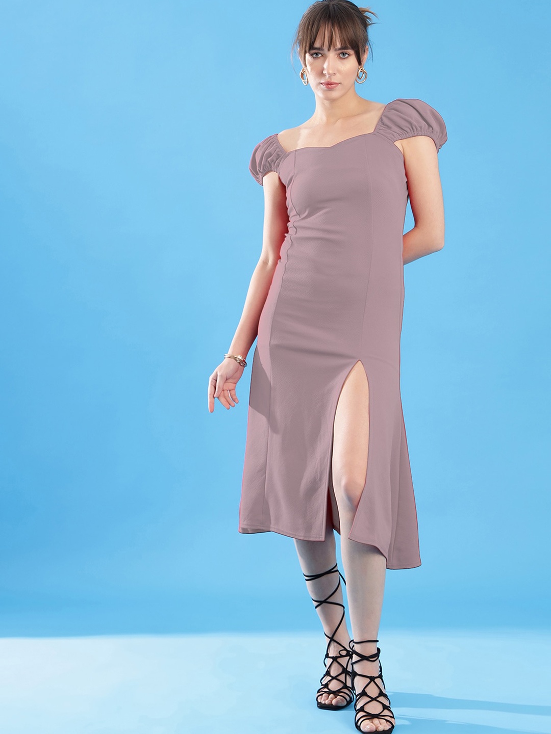 

Selvia Puff Sleeves Sheath Midi Dress, Mauve