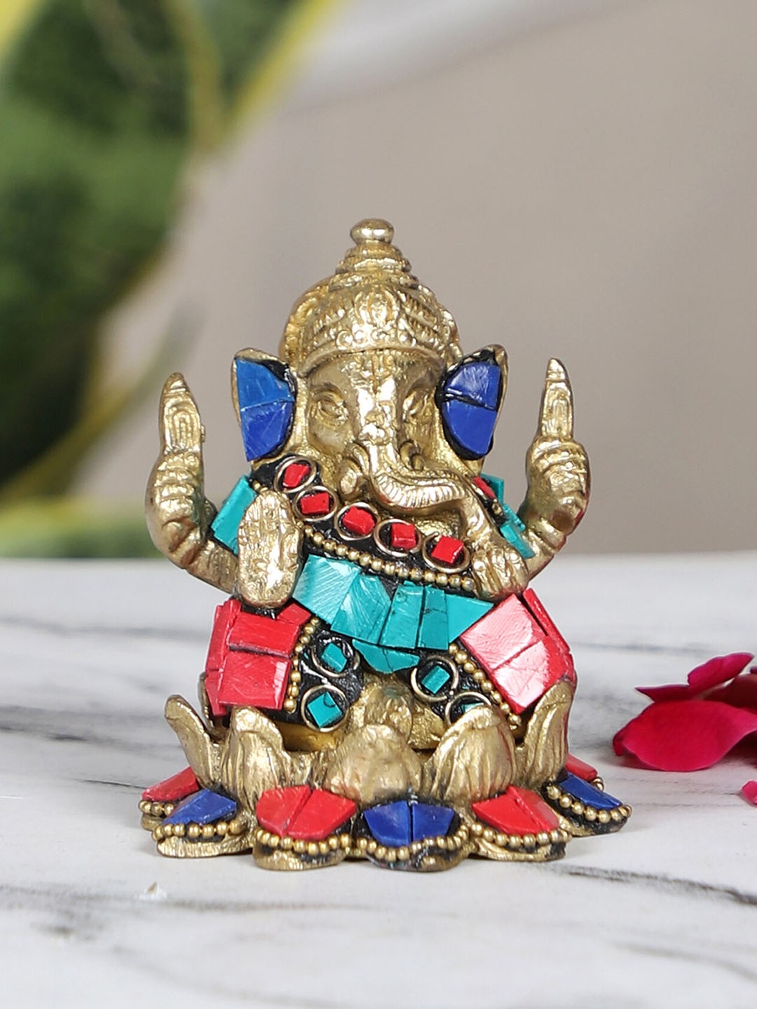 

Two Moustaches Gold Toned Metal Ganesha Idol Showpiece