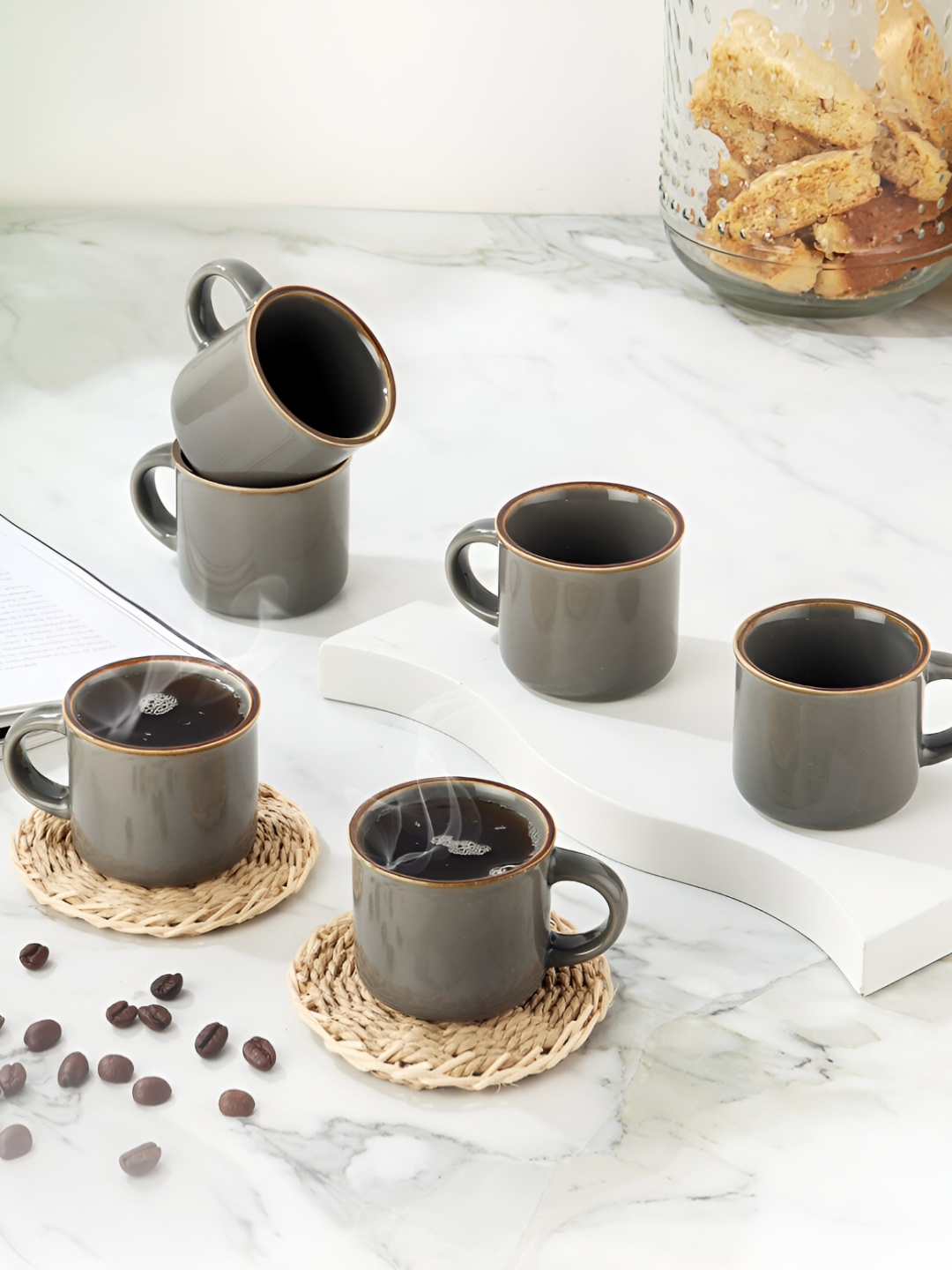 

Cello Grey & Brown 6 Pcs Ceramic Glossy Mugs 90 ml