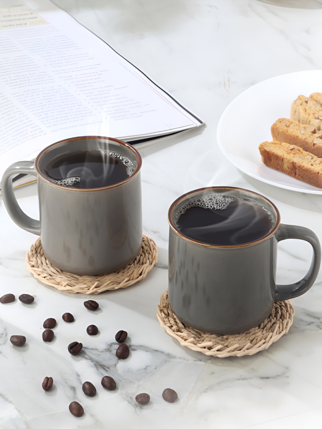 

Cello Grey & Brown 2 Pcs Ceramic Glossy Mugs 240 ml