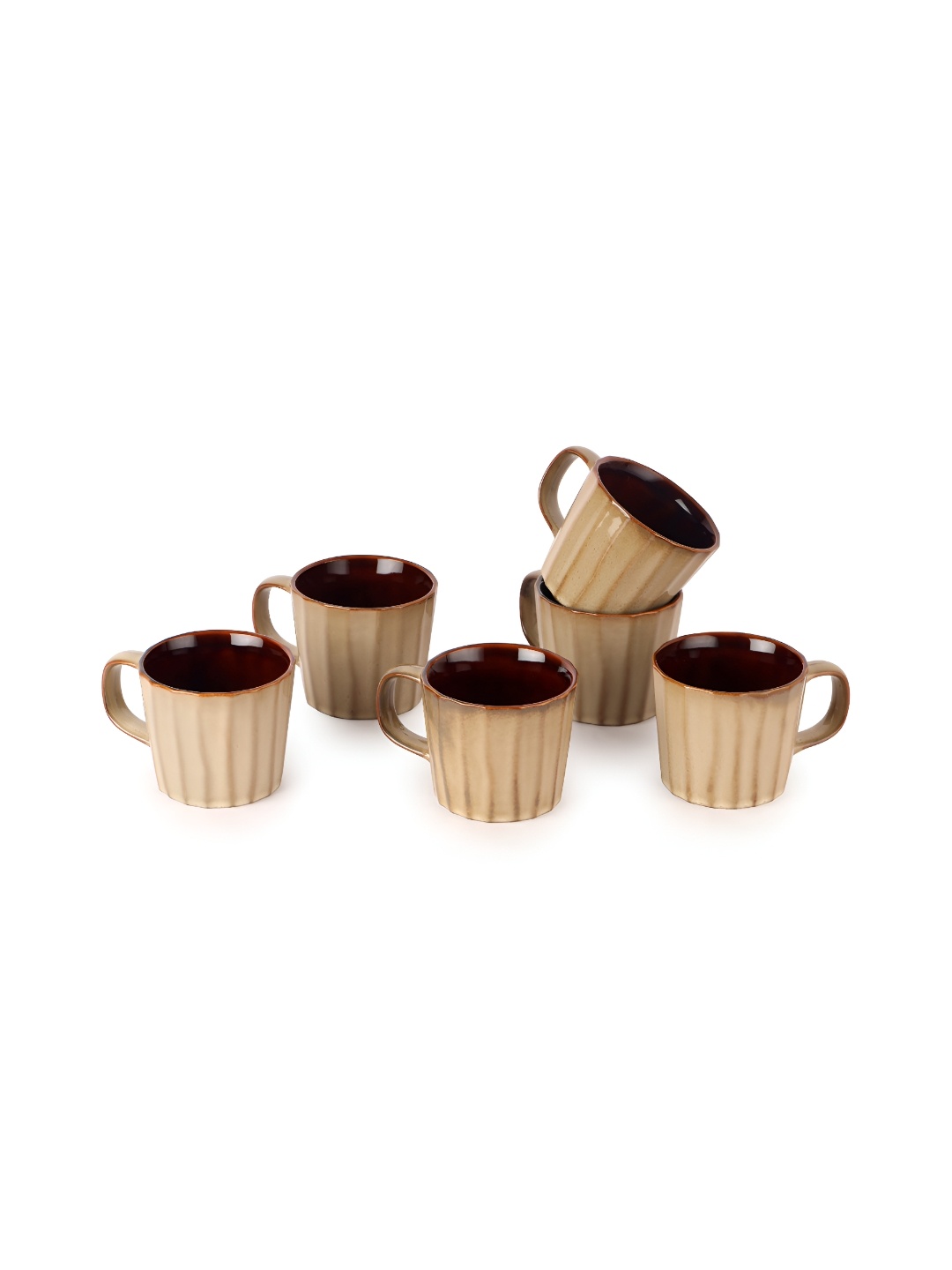 

Cello Beige & Brown 6 Pcs Textured Ceramic Glossy Mugs 200 ml