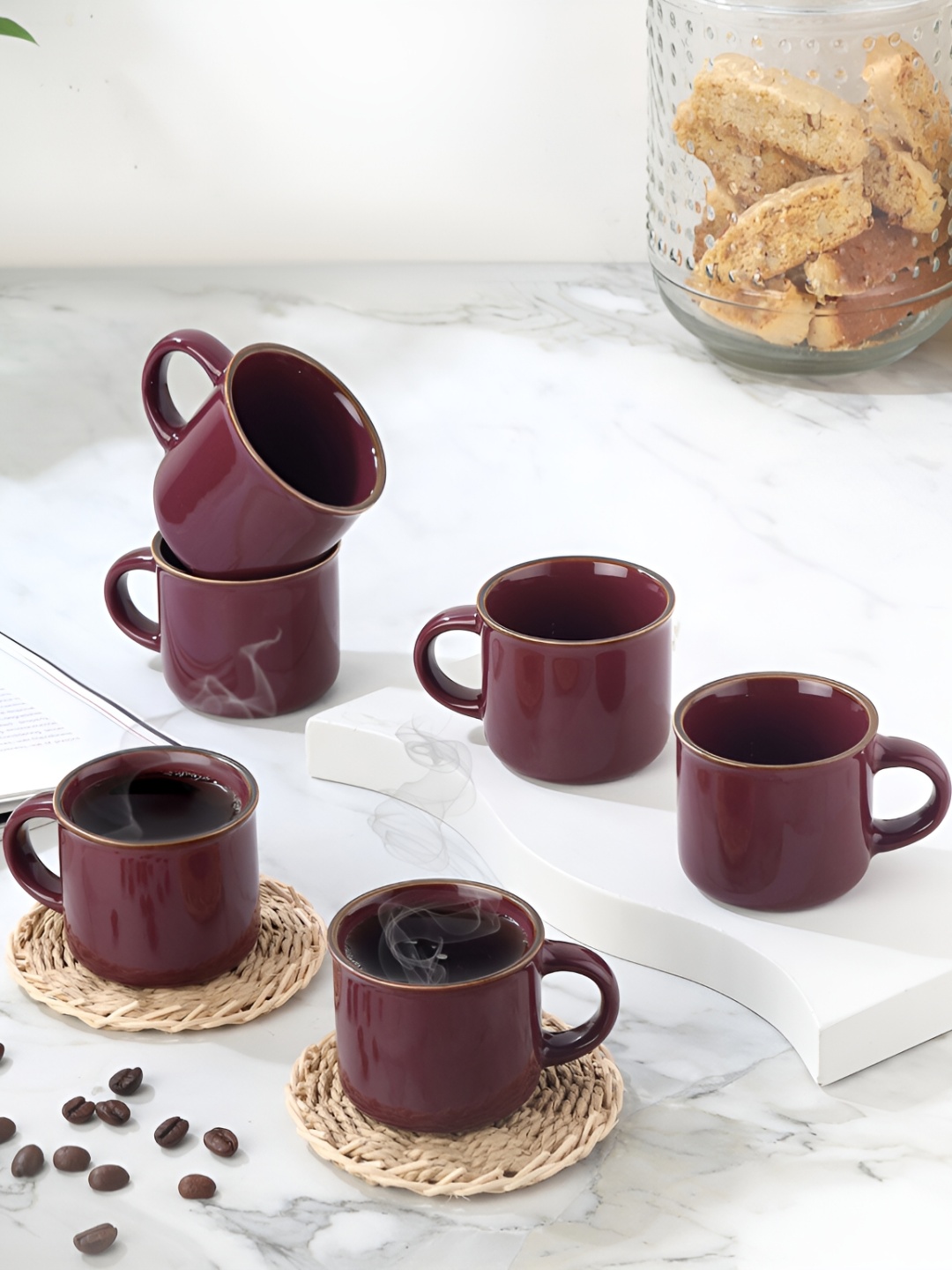 

Cello Set of 6 Red Glossy finish Ceramic Mugs -90ml