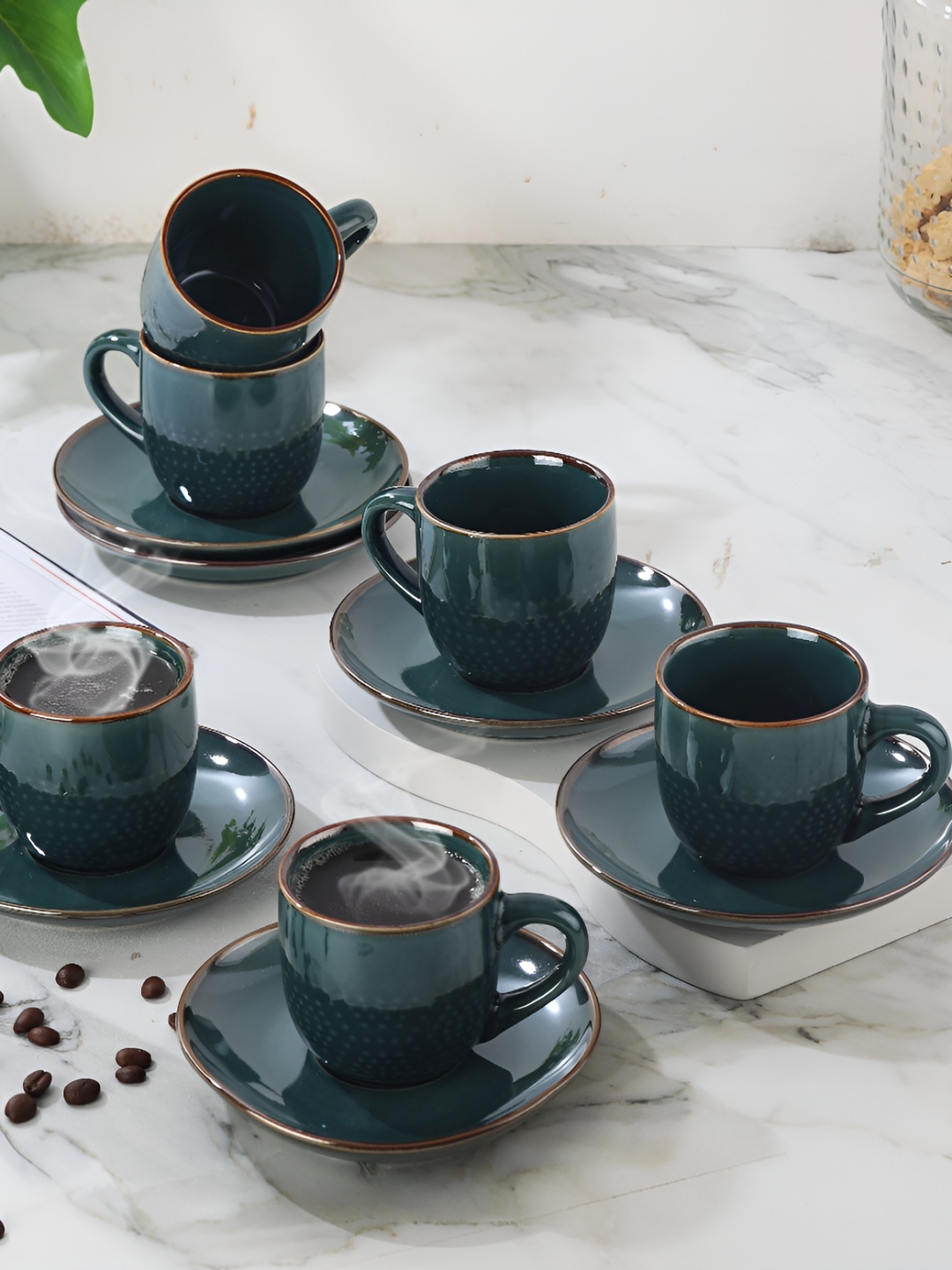 

Cello Navy Blue & Beige 6 Pcs Printed Ceramic Glossy Cup & Saucer Set 180ml