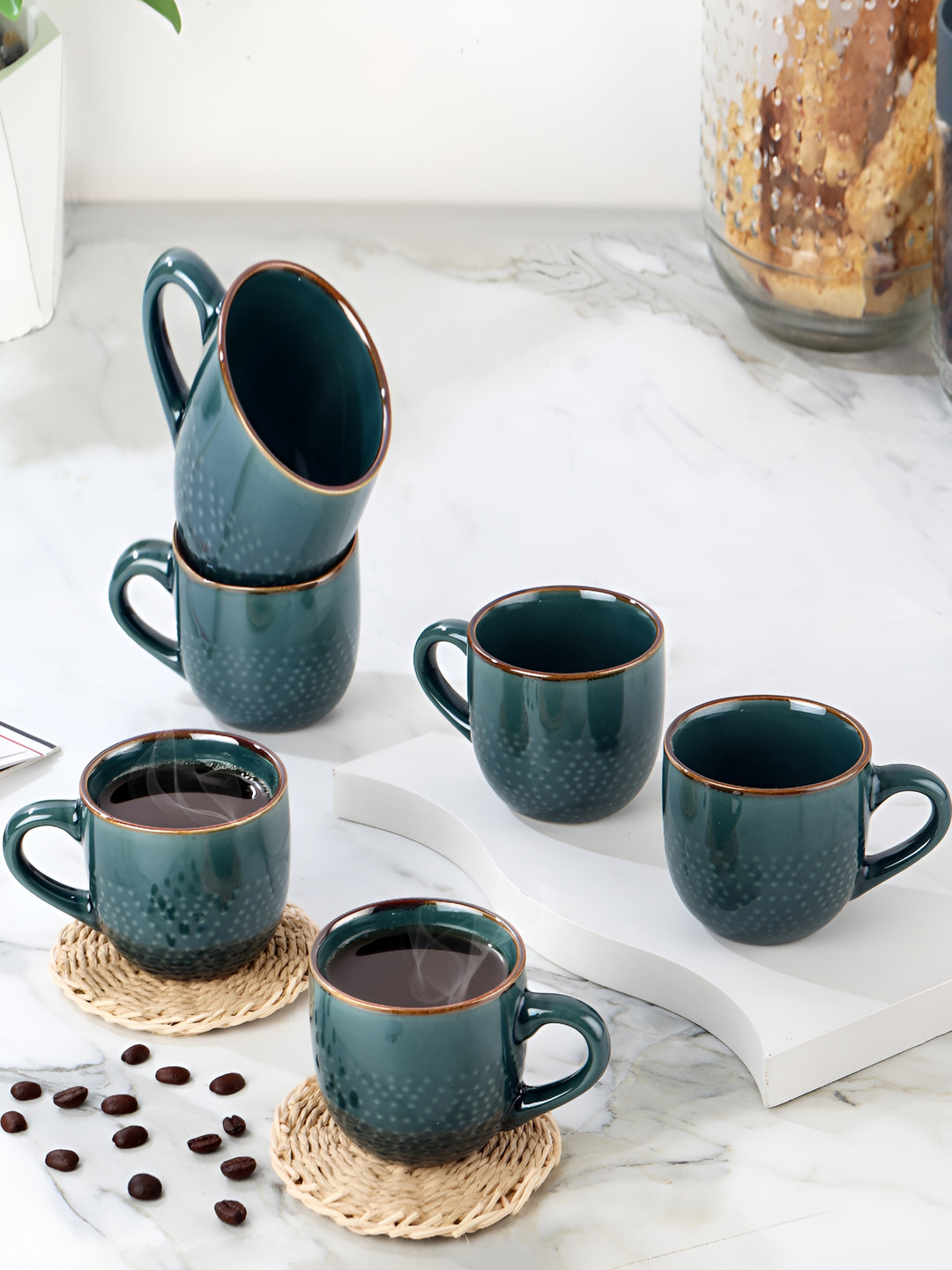 

Cello Navy Blue & Brown 6 Pcs Printed Ceramic Glossy Mugs 180 ml