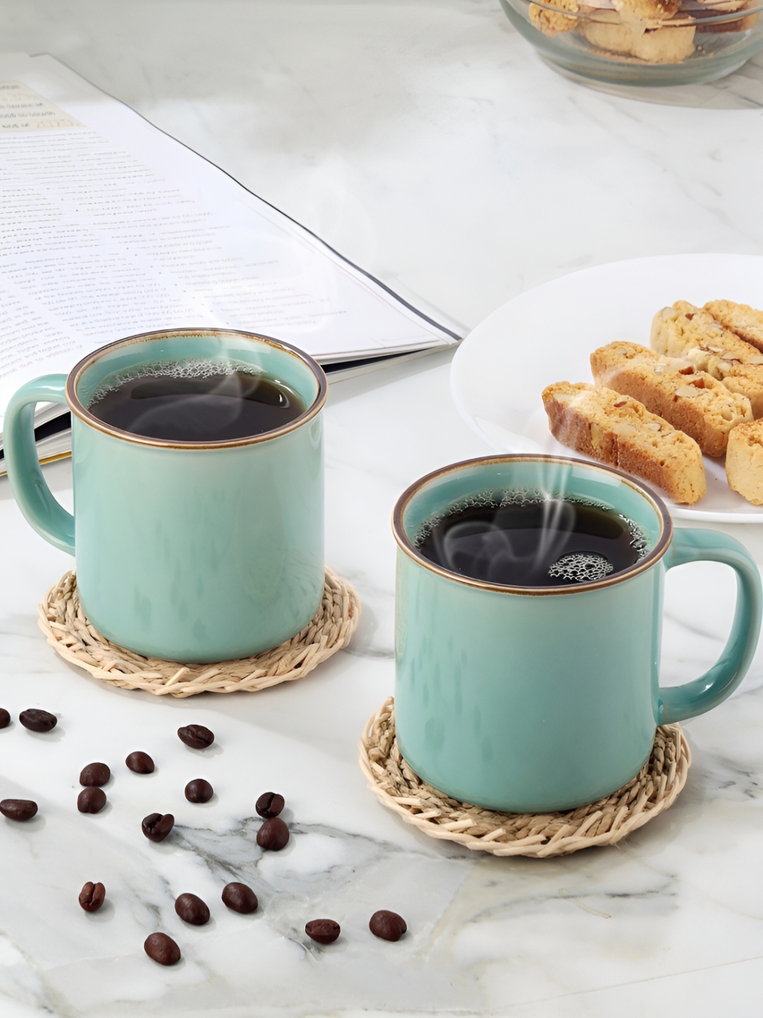 

Cello Sea Green & Brown 2 Pcs Ceramic Glossy Mugs 240 ml