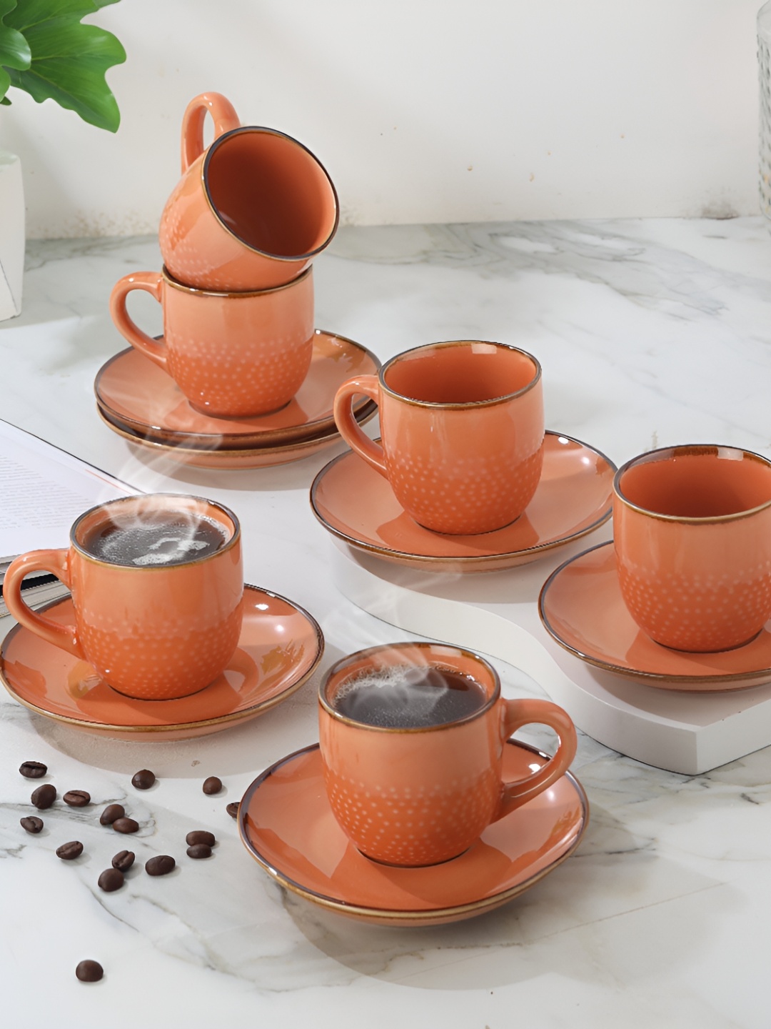 

Cello Hampshire 6pc Dual-shaded Ceramic Glossy Cup & Saucer Set-180ml, Orange