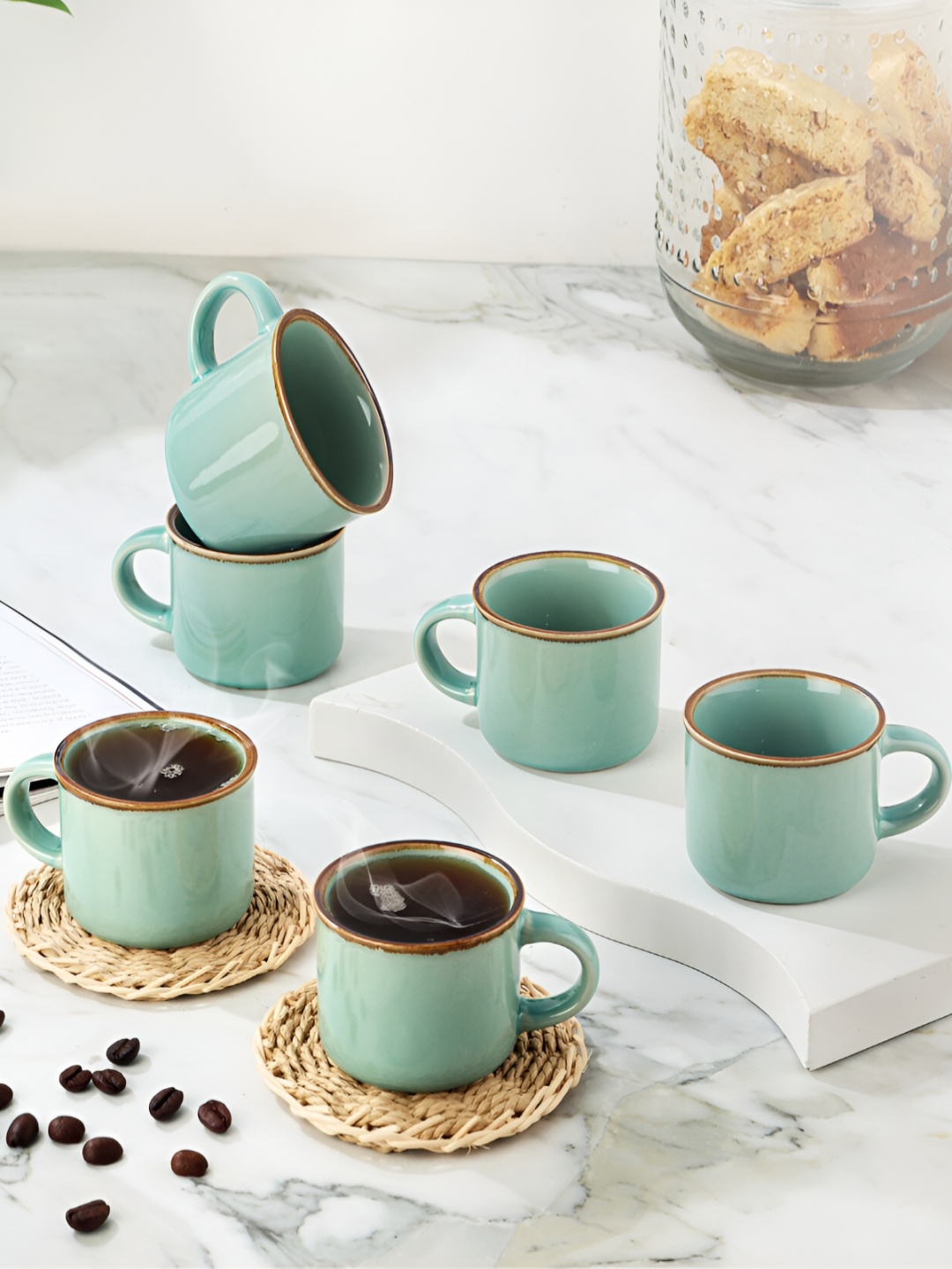 

Cello Sea Green & Brown 6 Pcs Ceramic Glossy Mugs 90 ml