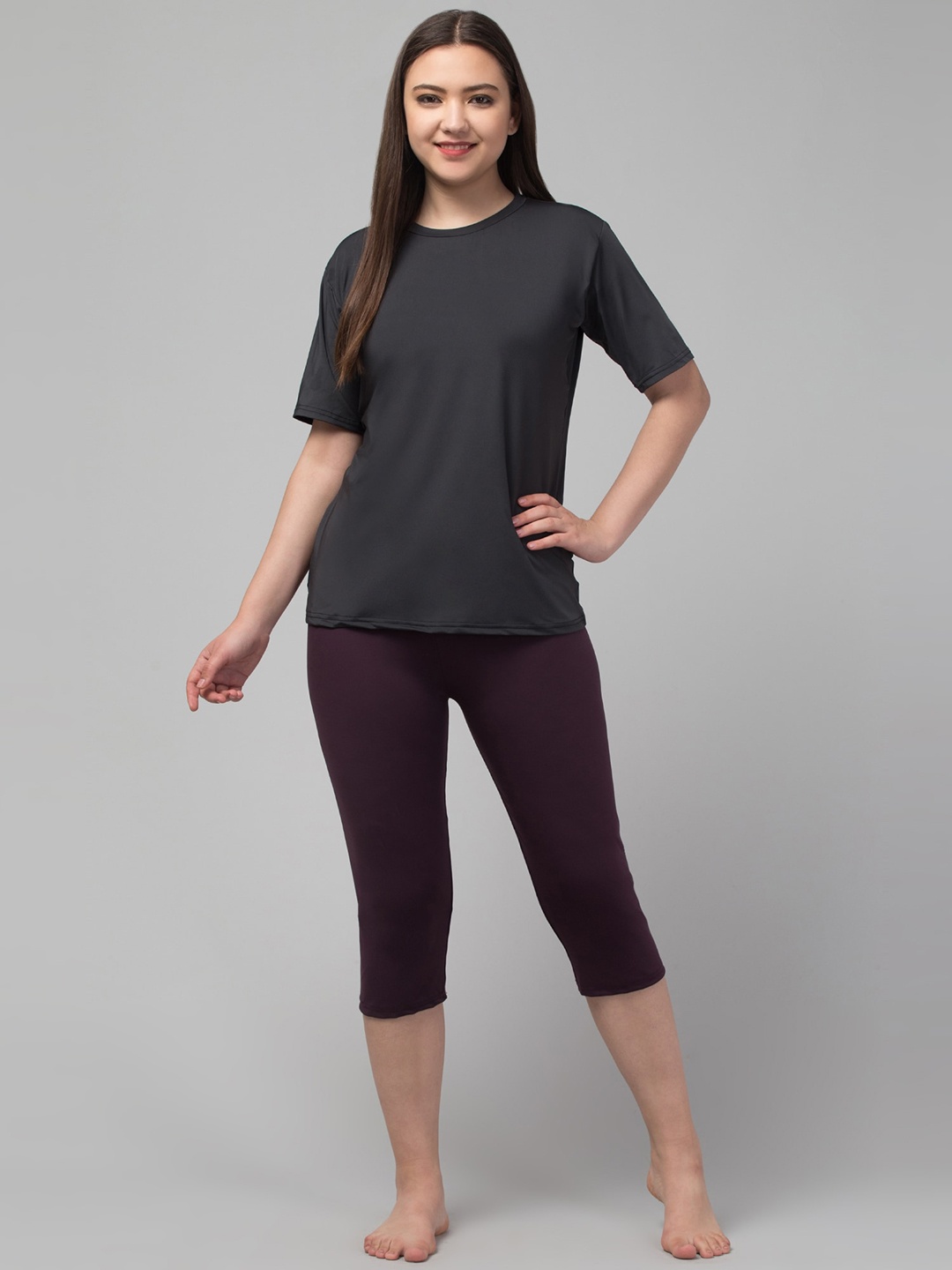 

A-Okay Round Neck Short Sleeves Swim Set, Grey