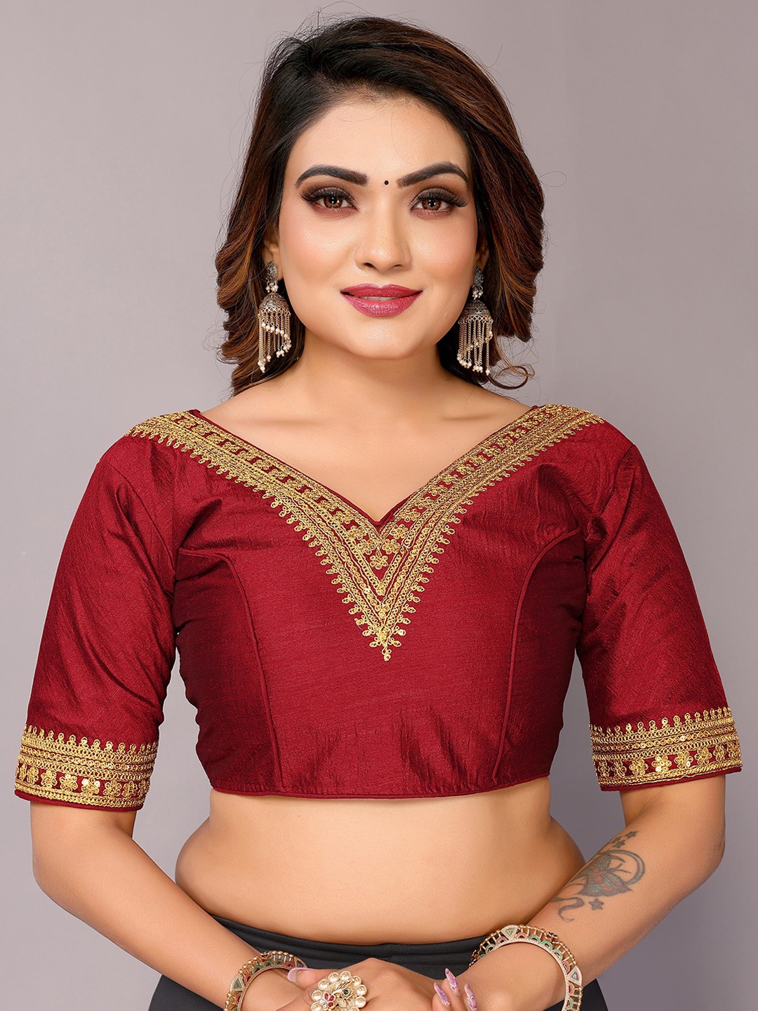 

FABIAN FASHION Embroidered Saree Blouse, Maroon