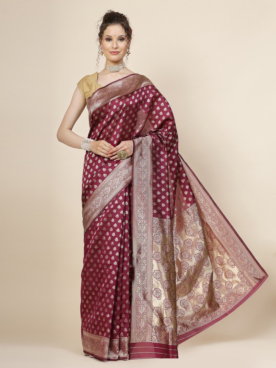 

KALINI Floral Woven Design Zari Pure Silk Banarasi Saree, Maroon