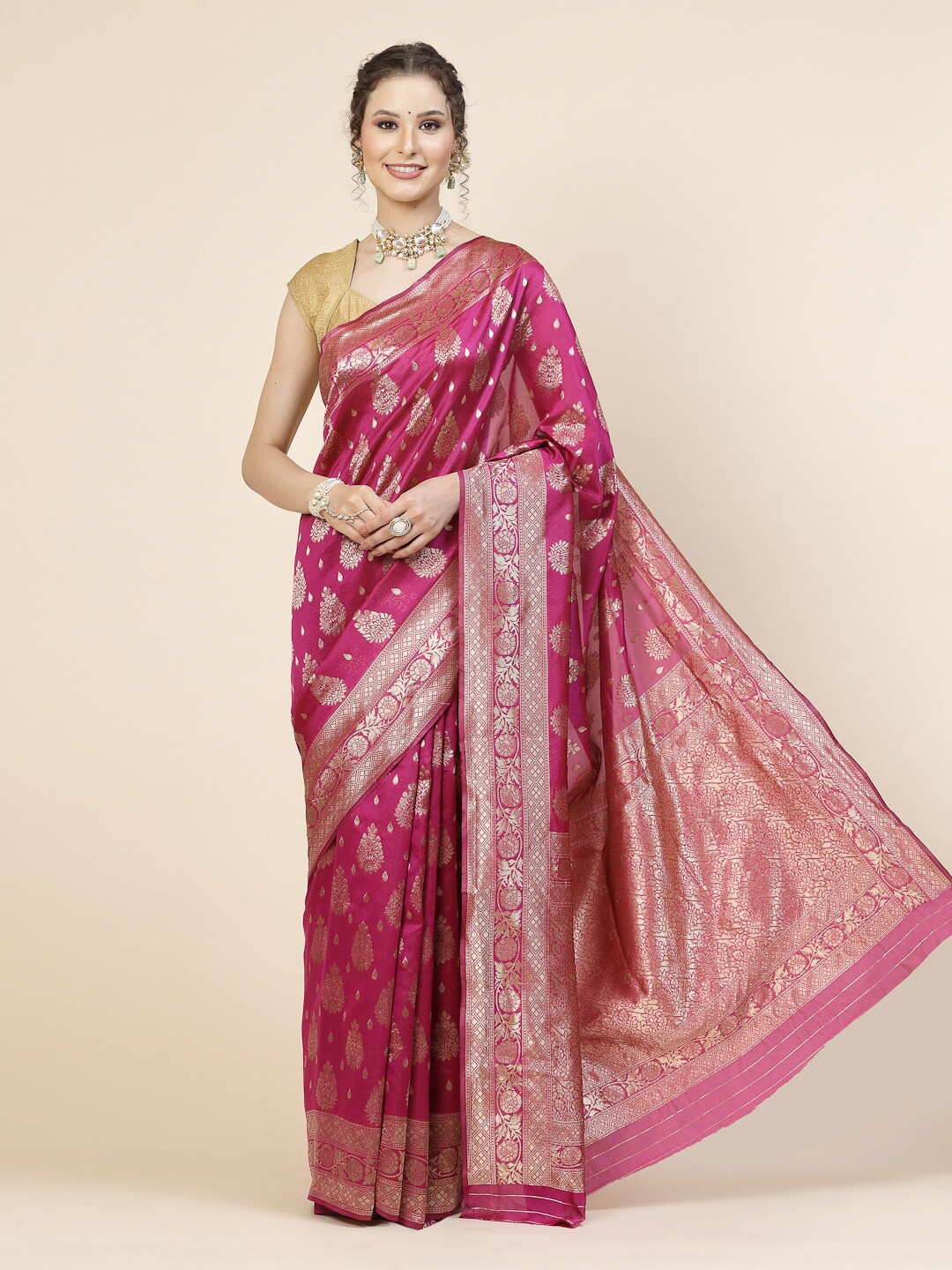 

KALINI Warli Pure Silk Banarasi Zari Saree, Pink