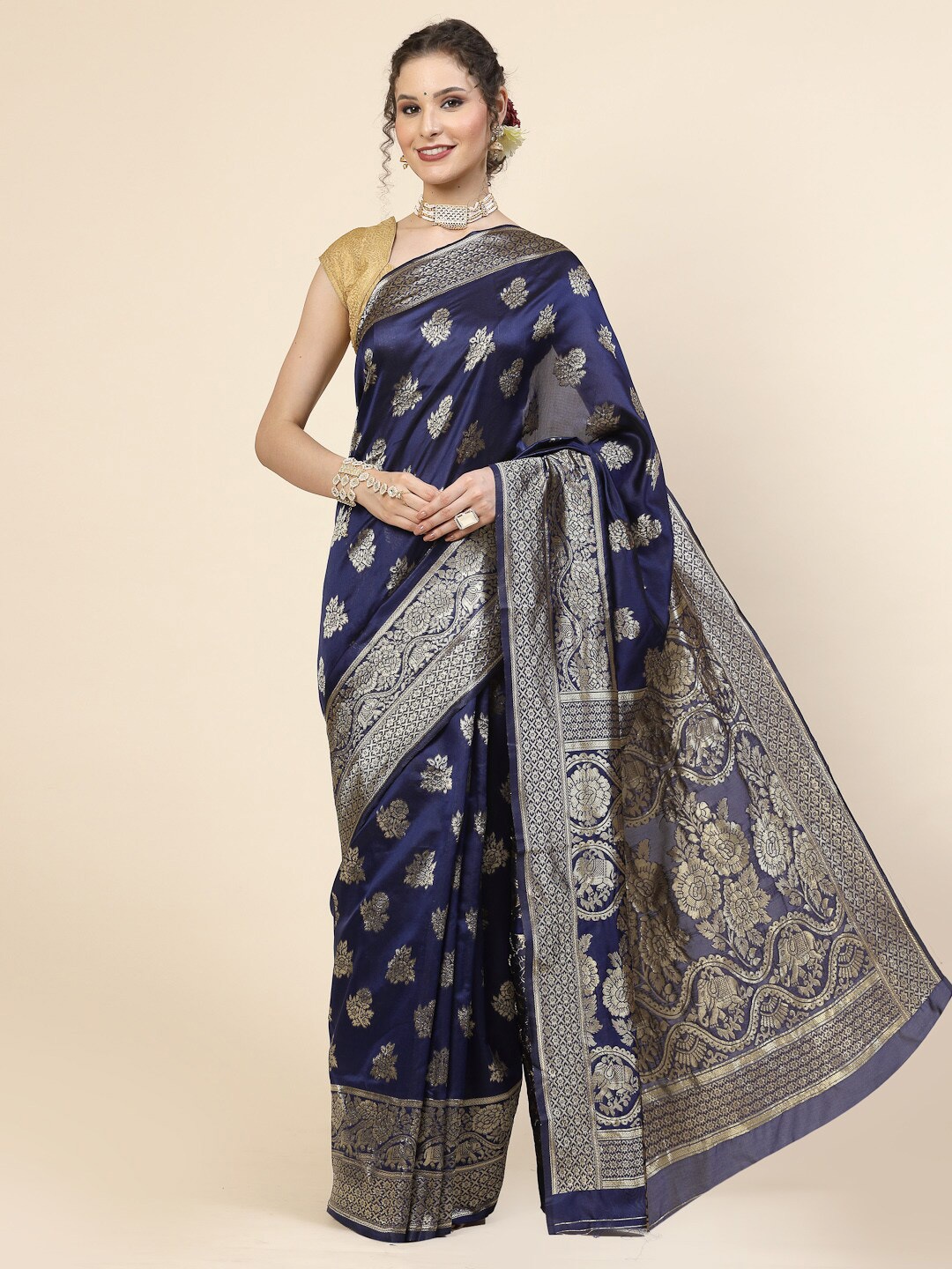 

KALINI Ethnic Motifs Woven Design Pure Silk Banarasi Zari Saree, Blue