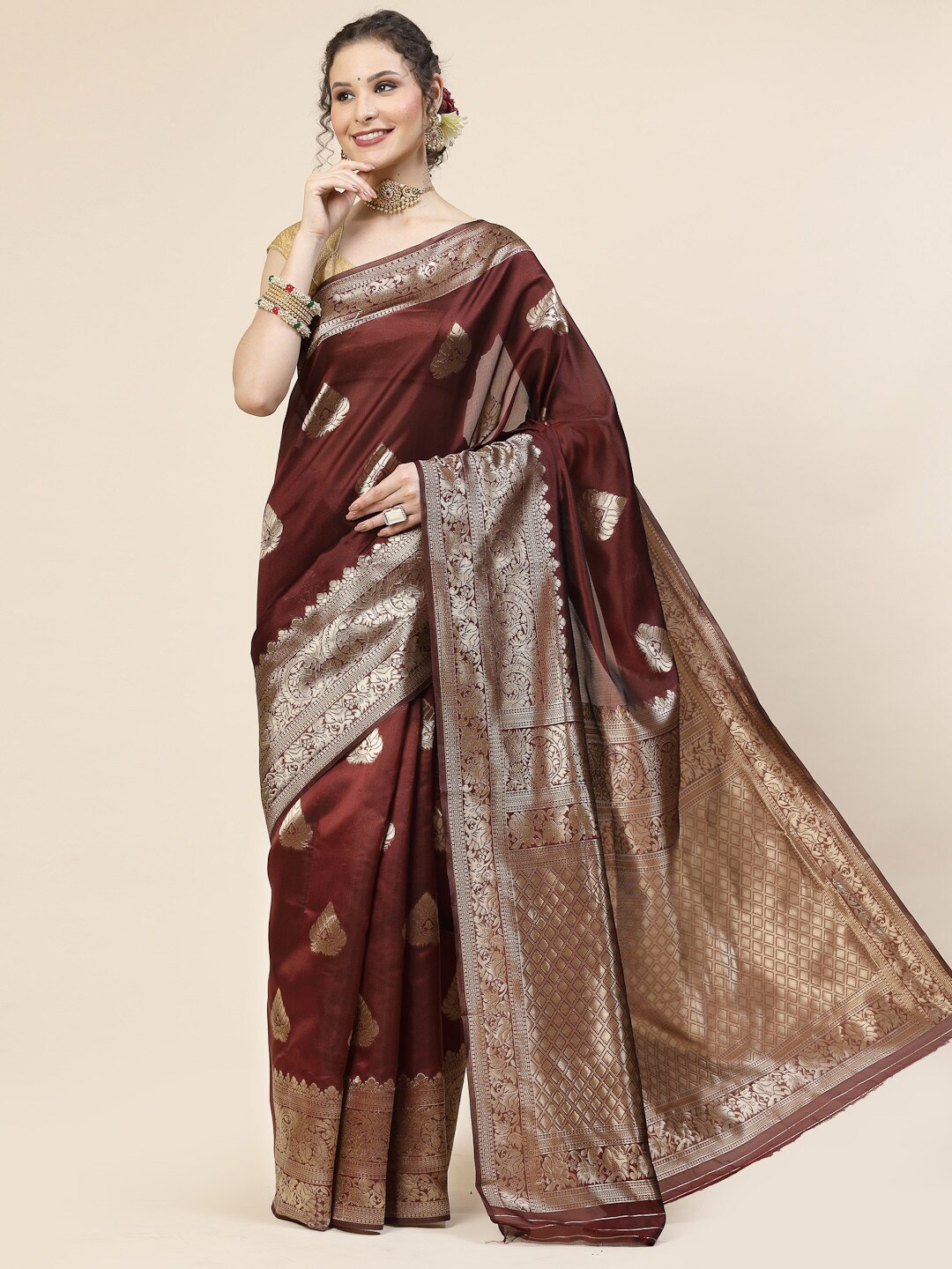 

KALINI Woven Design Zari Pure Silk Banarasi Saree, Maroon