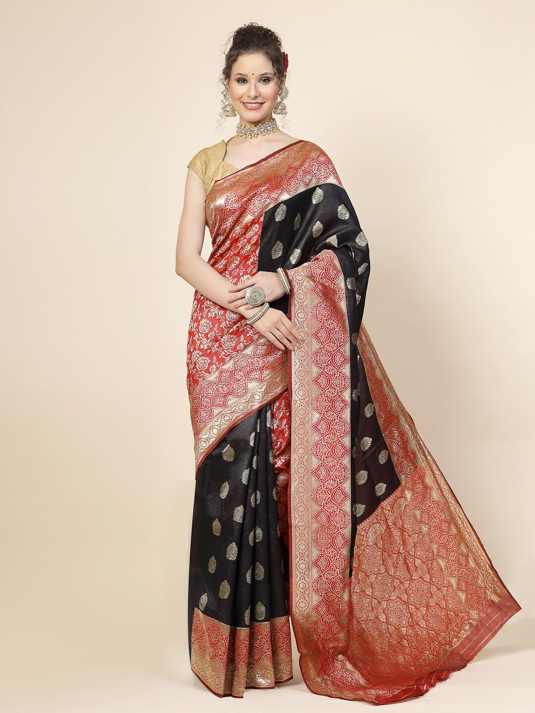 

KALINI Ethnic Motifs Woven Design Pure Silk Banarasi Zari Saree, Black