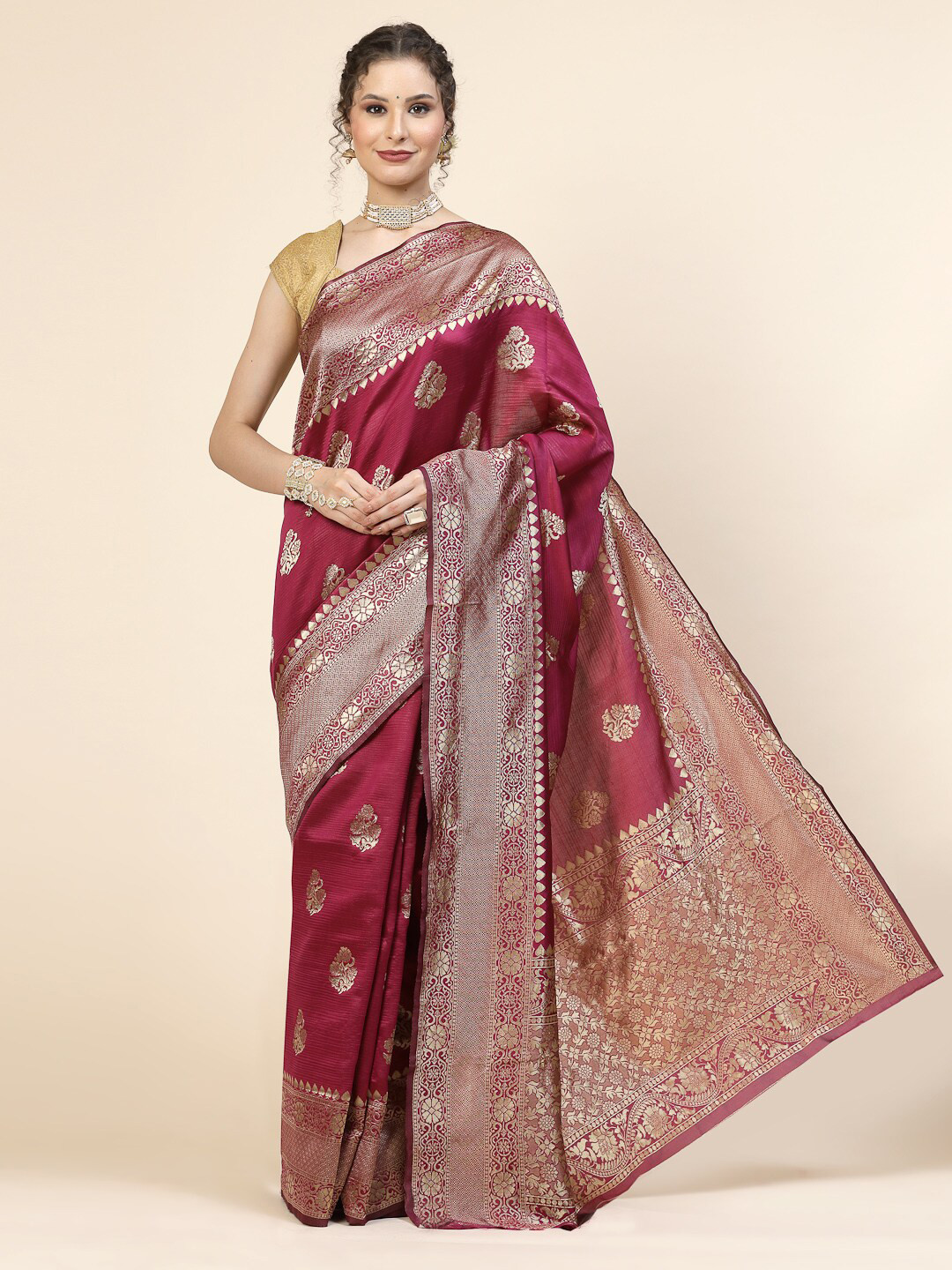

KALINI Ethnic Motifs Woven Design Zari Pure Silk Banarasi Saree, Maroon