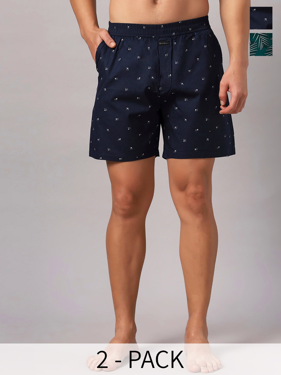 

Mast & Harbour Pack Of 2 Blue And Green Printed Pure Cotton Boxers MH-H-004