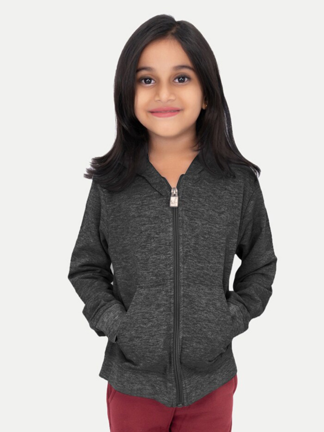 

BAESD Girls Hooded Front-Open Zipper Ribbed Cotton Sweatshirt, Black
