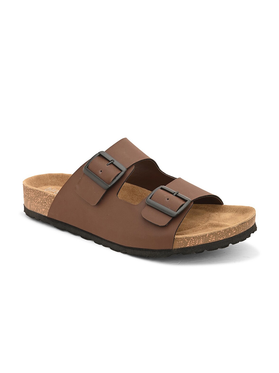 

birgos Men Buckle Detailed Leather Comfort Sandals, Brown