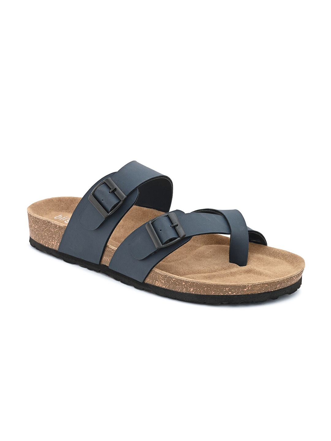 

birgos Men Buckle Detailed Leather Comfort Sandals, Blue