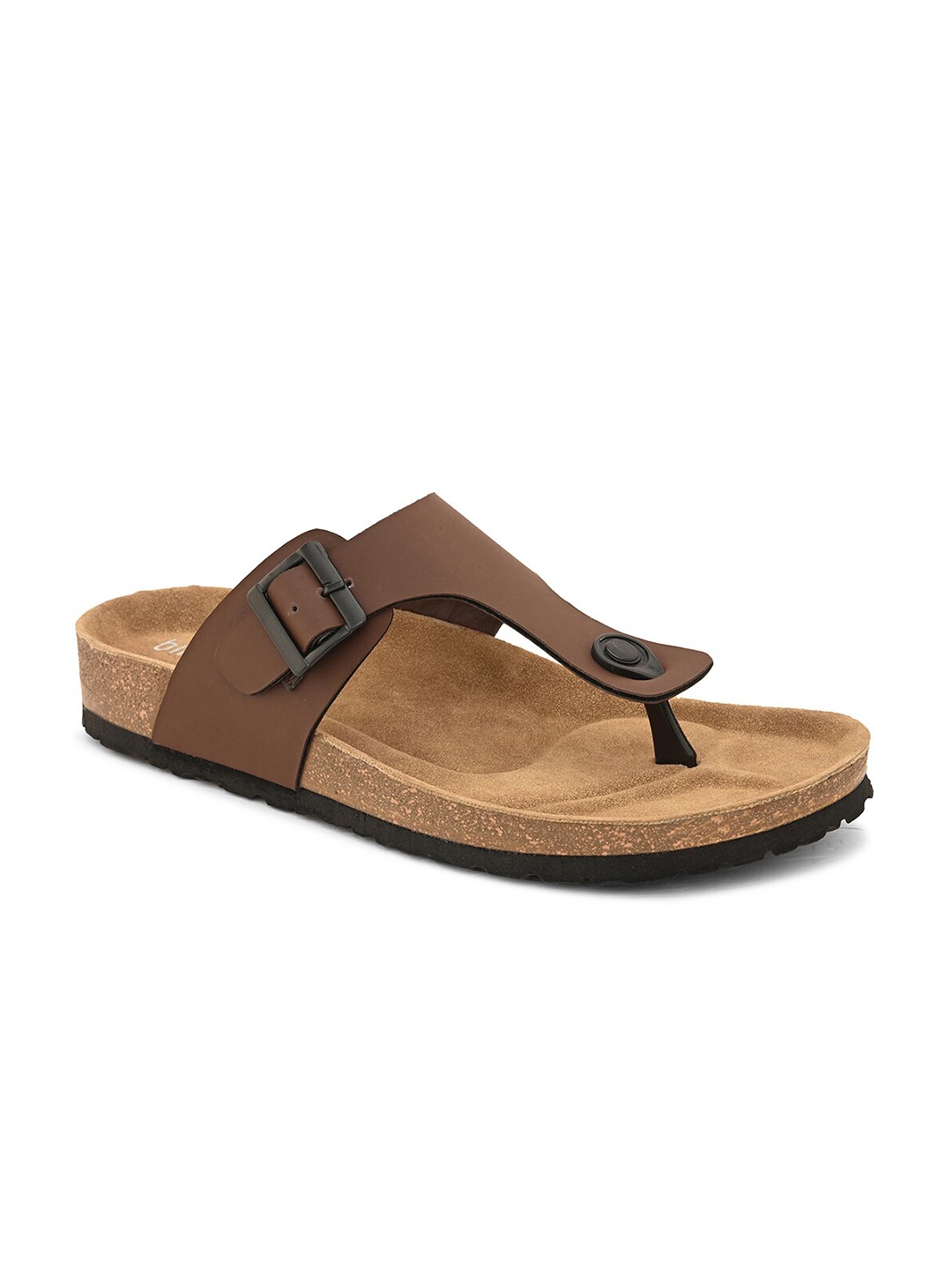 

birgos Men Buckle Detailed Leather Comfort Sandals, Brown