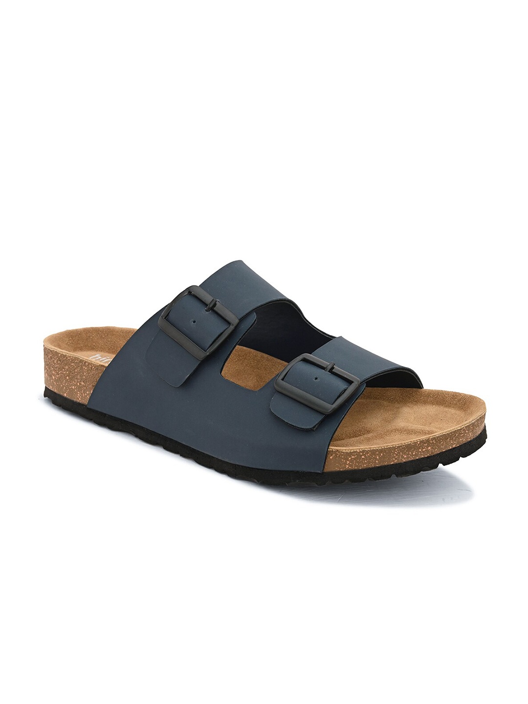 

birgos Men Buckle Detailed Leather Comfort Sandals, Blue