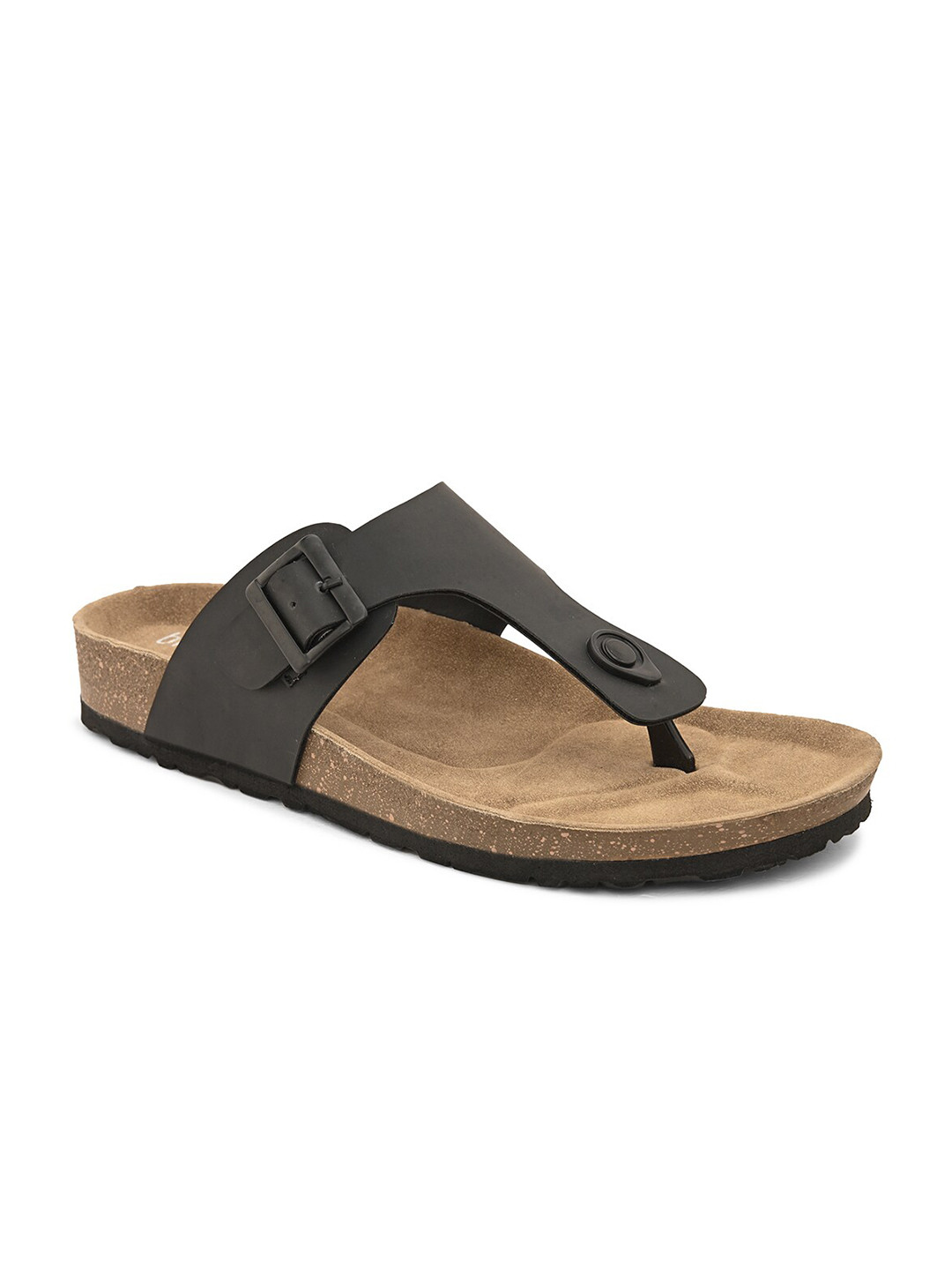 

birgos Men Buckle Detailed Leather Comfort Sandals, Black