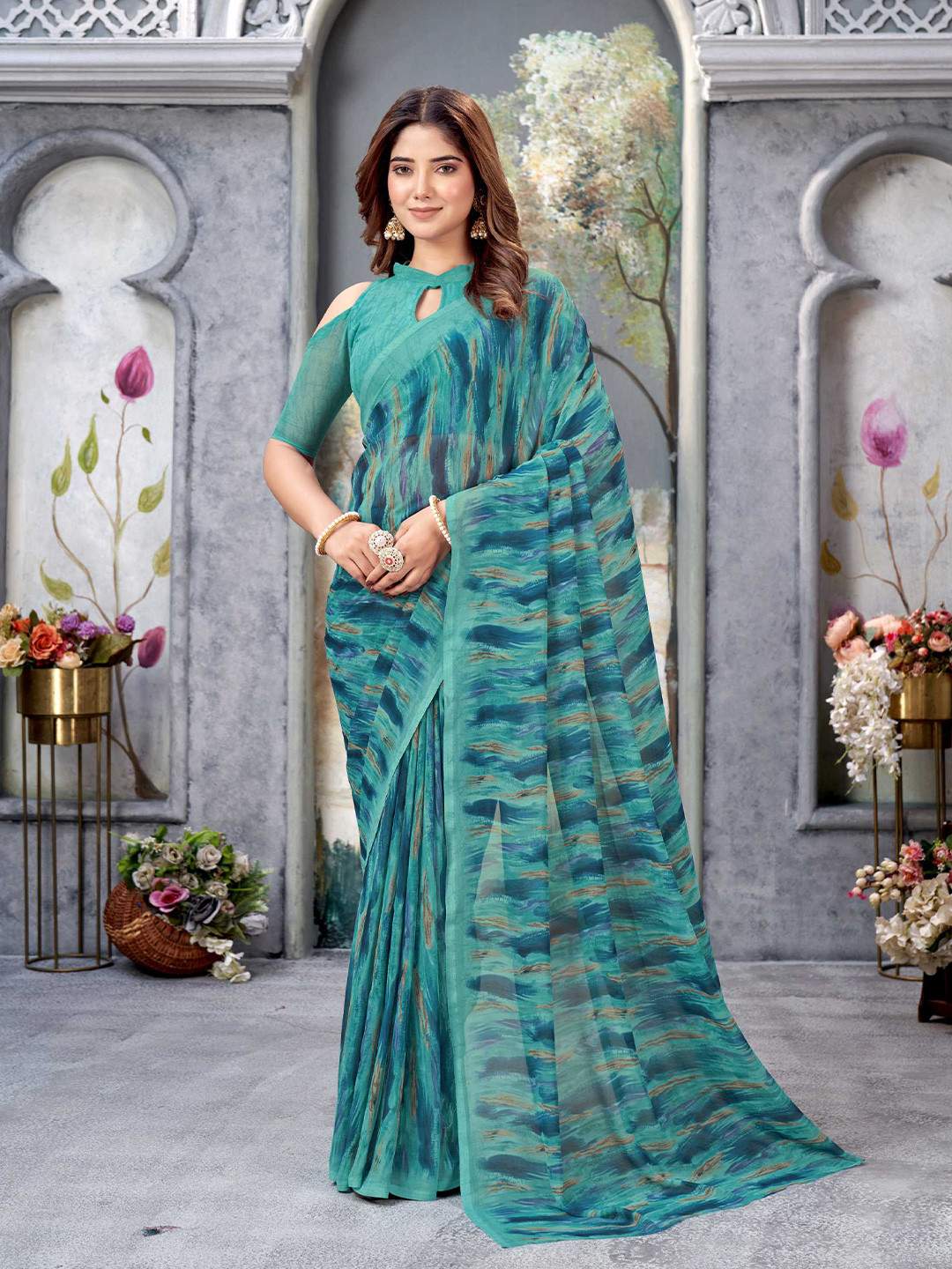 

Mitera Printed Georgette Saree, Blue