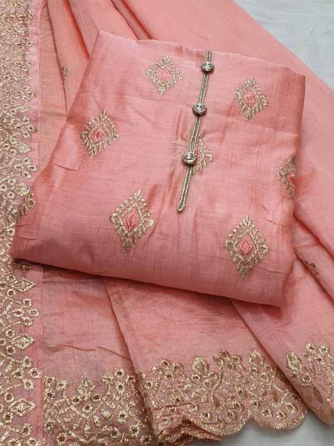 

faxofab Embroidered Unstitched Dress Material, Orange