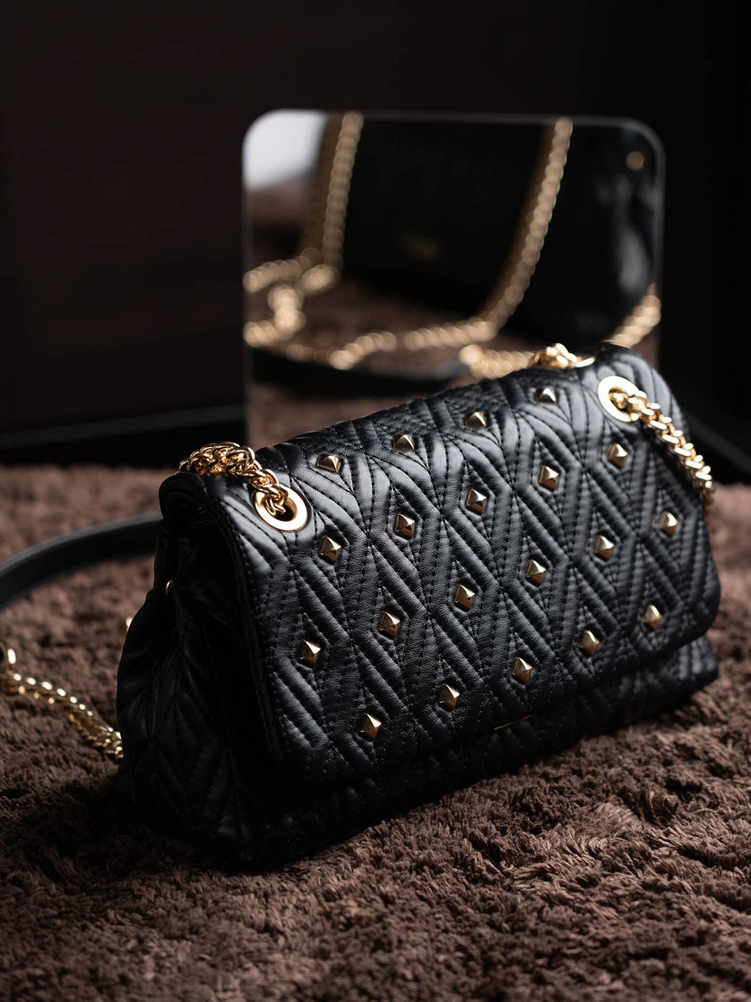 

Inc 5 Embellished Structured Sling Bag, Black
