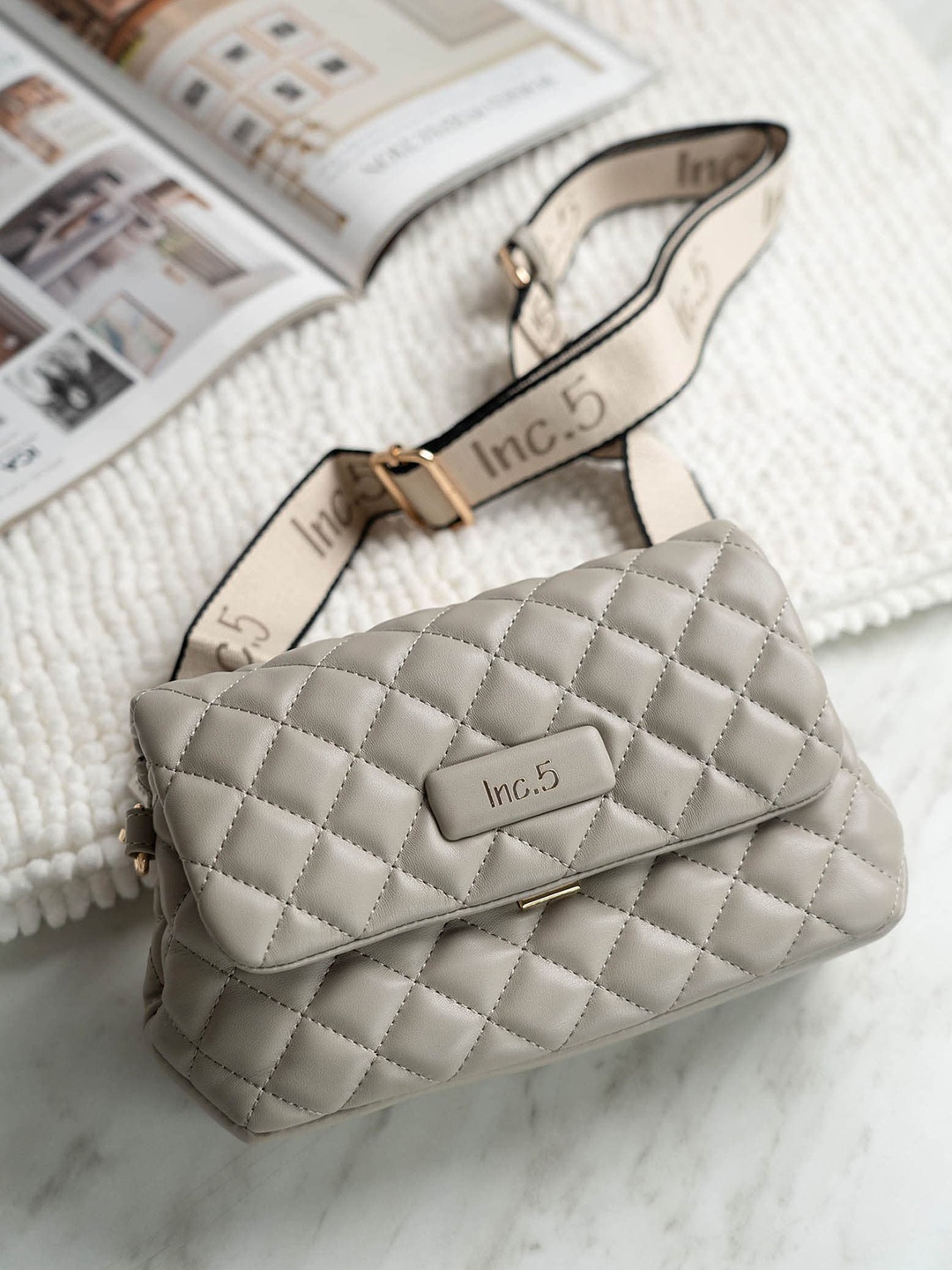 

Inc 5 Textured Quilted Structured Sling Bag, Grey