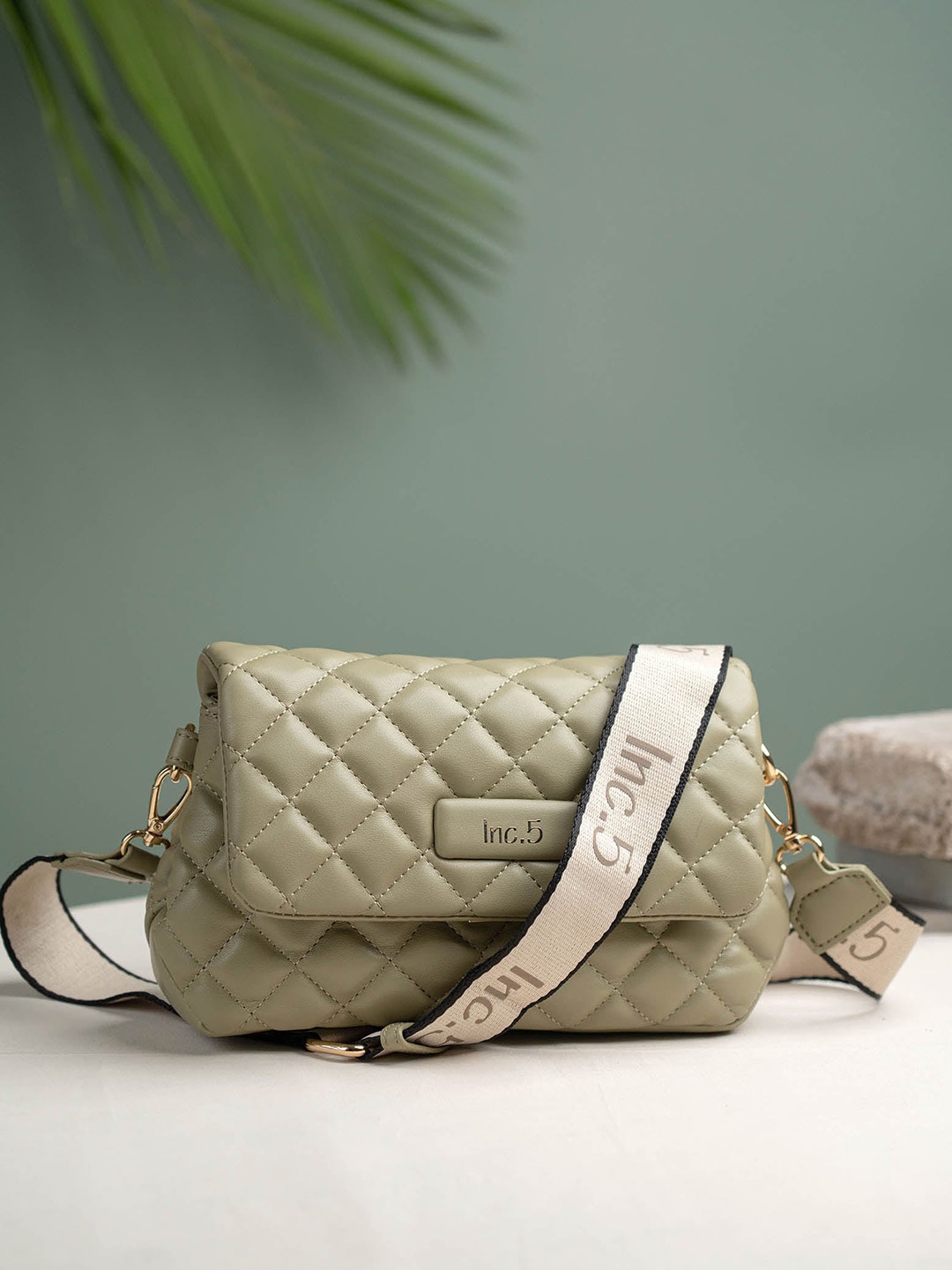 

Inc 5 Textured Structured Sling Bag with Quilted, Green