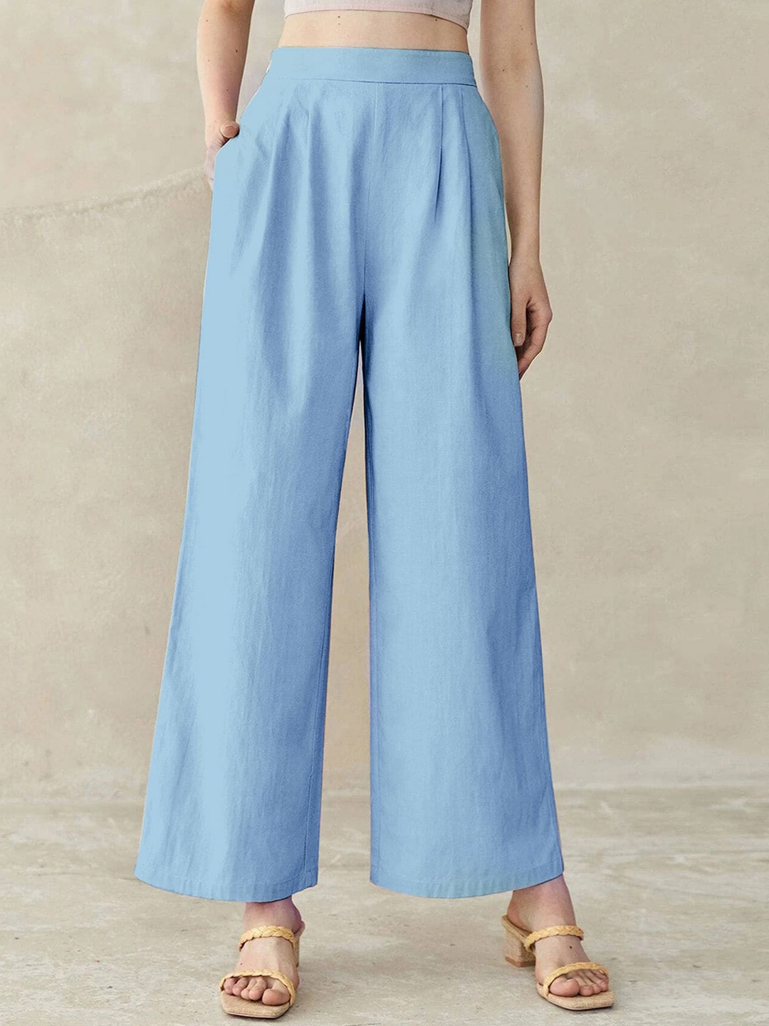 

Selvia Women Easy Wash Mid-Rise Pleated Trousers, Turquoise blue