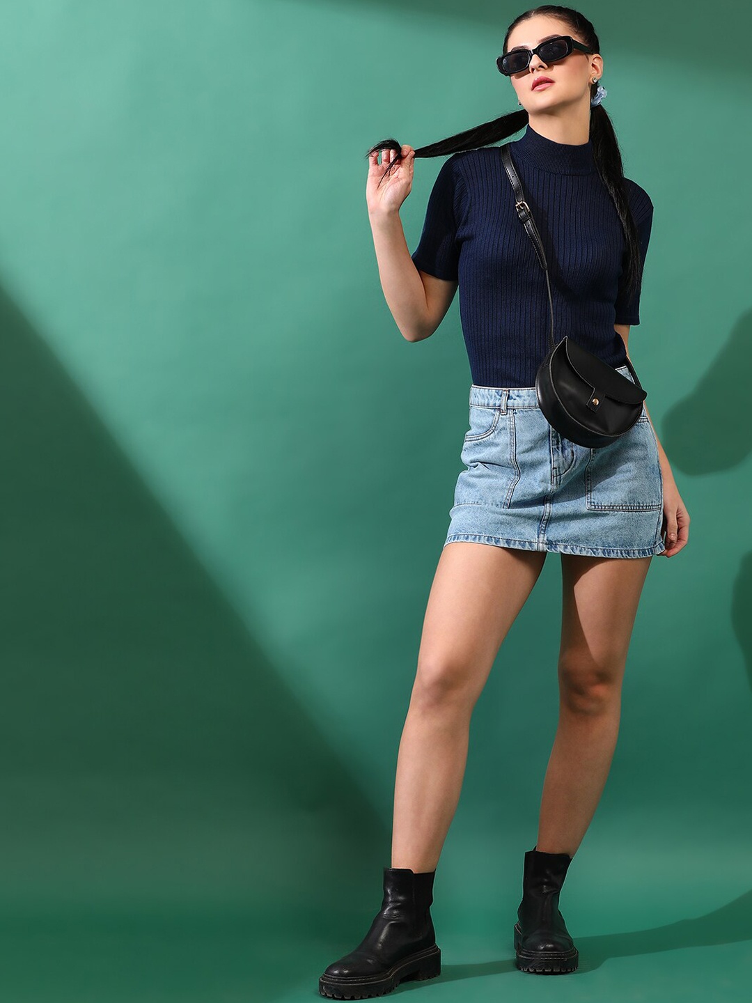 

TALES & STORIES Women Denim Straight Mini Skirt, Blue