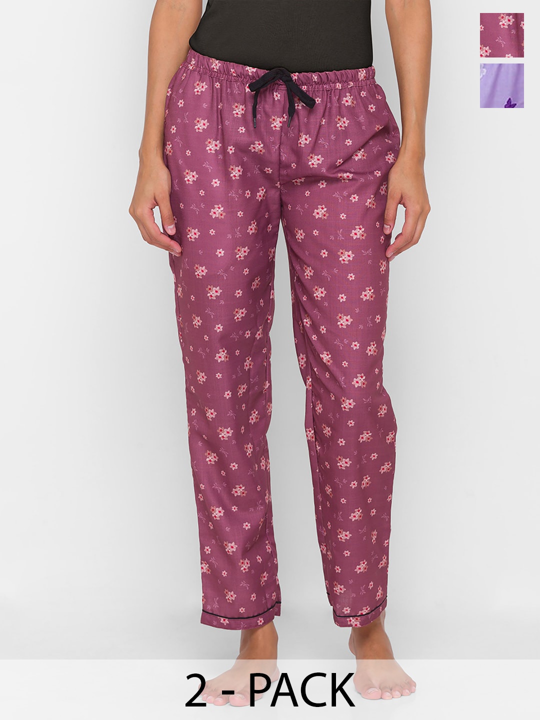 

NOIRA Pack of 2 Printed Mid-Rise Straight Lounge Pants, Lavender