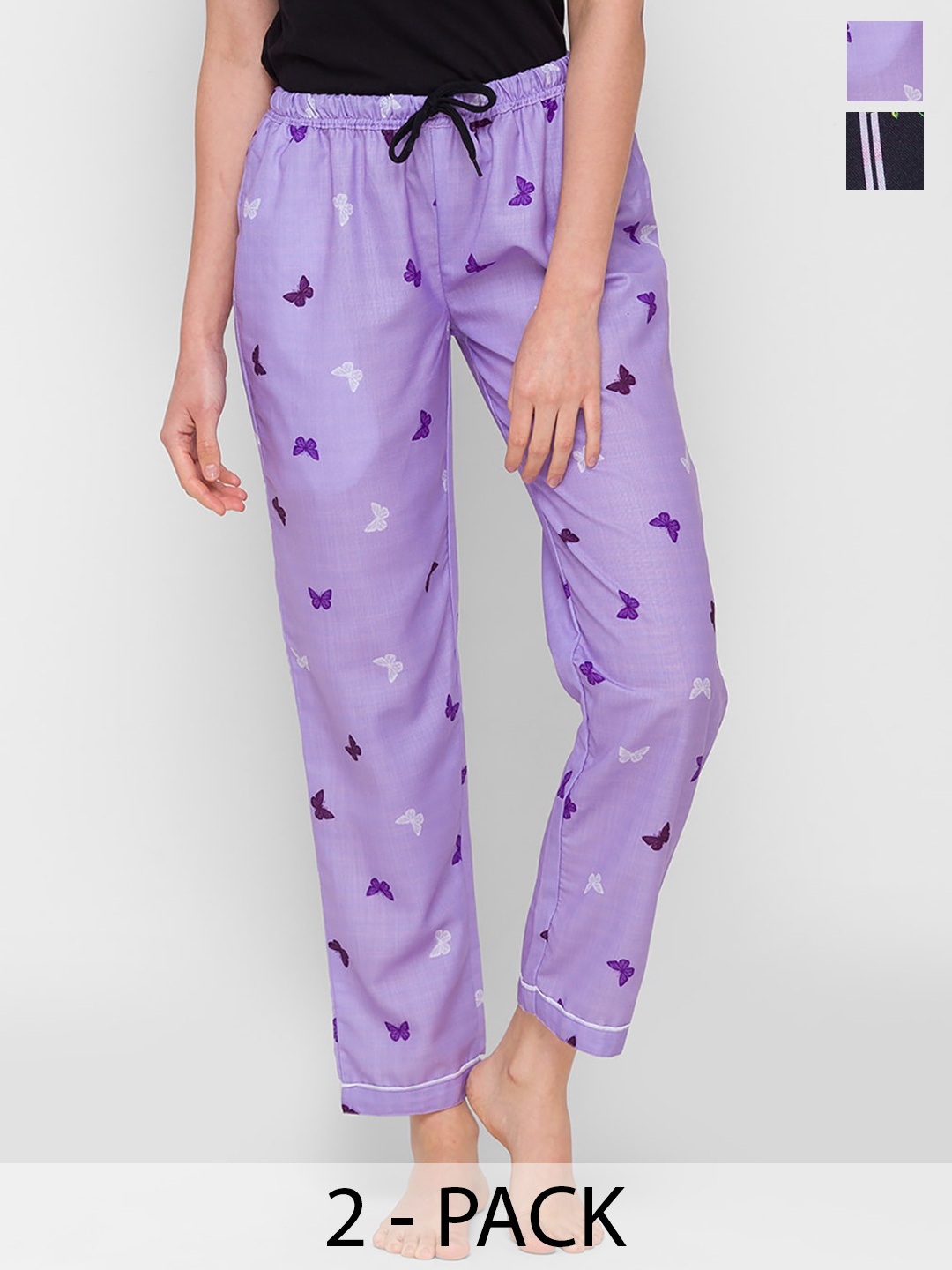 

NOIRA Pack of 2 Printed Mid-Rise Straight Lounge Pants, Lavender