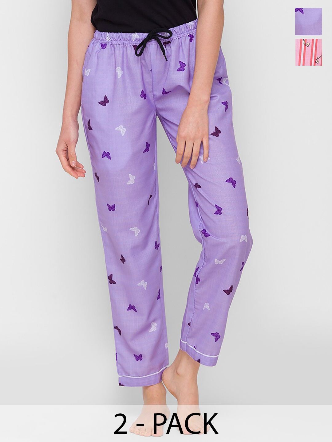 

NOIRA Pack of 2 Printed Mid-Rise Straight Lounge Pants, Lavender